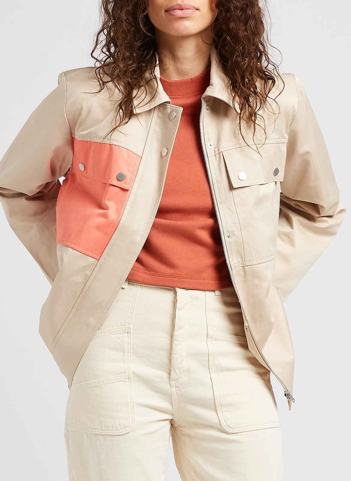 Veste col classique en coton mélangé Marron