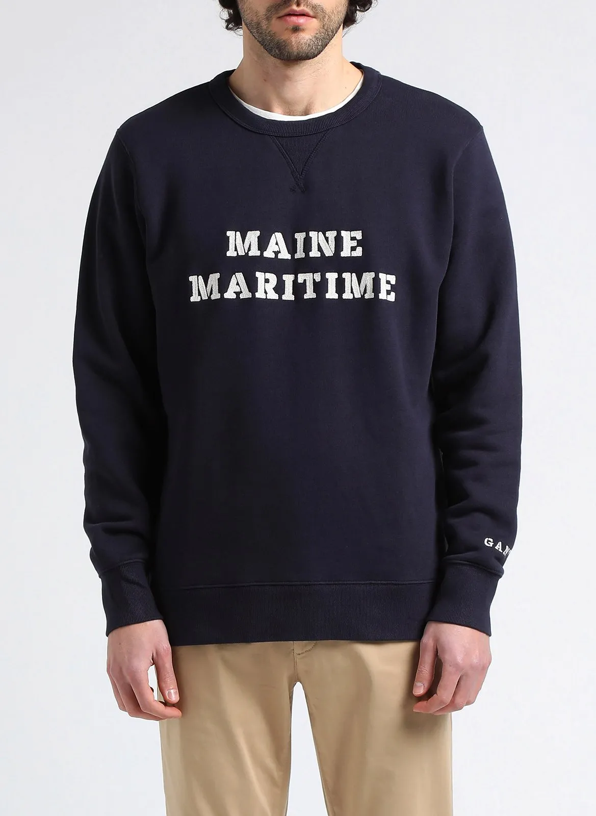 Sweat col rond regular-fit brodé en coton Bleu