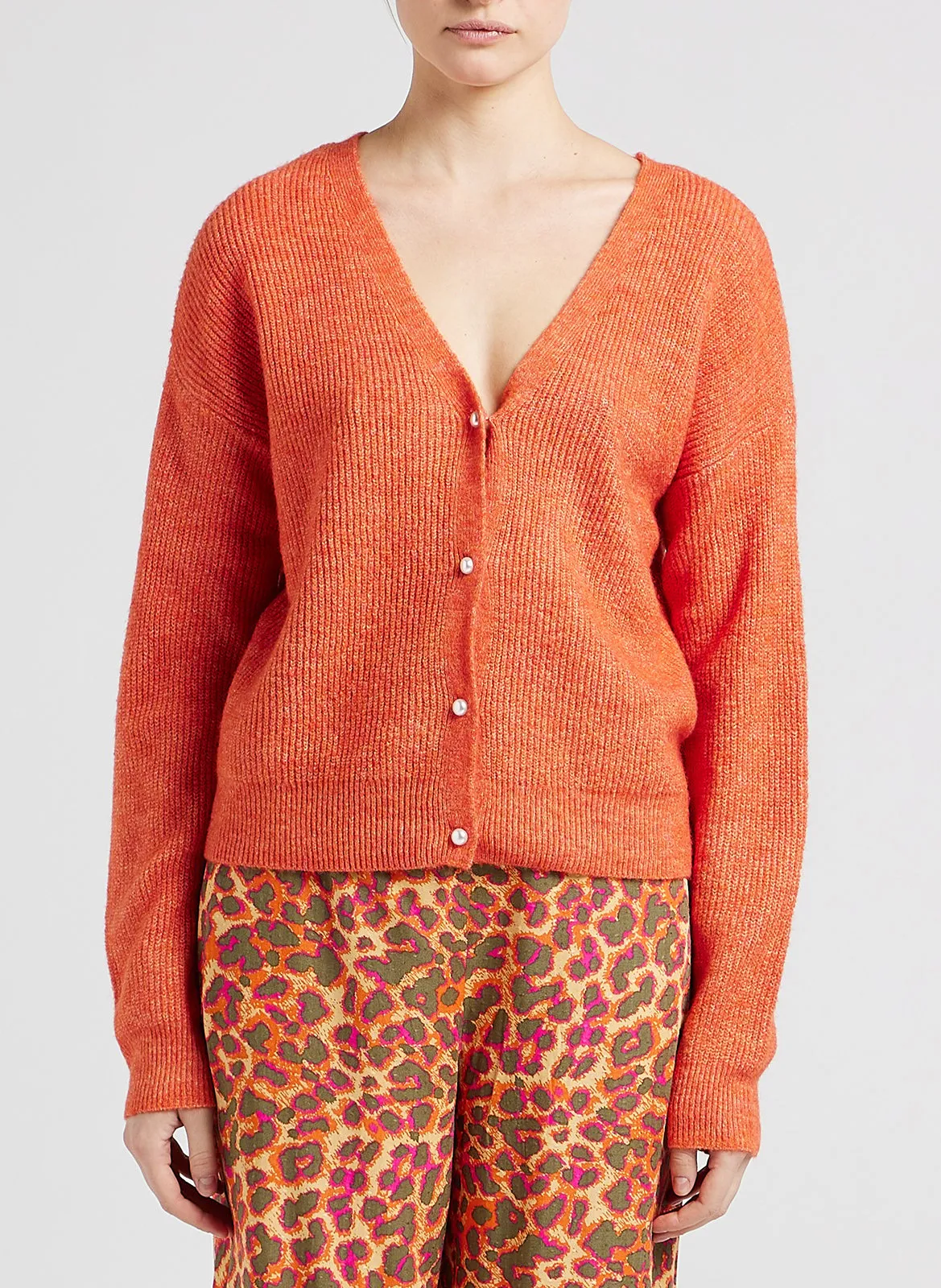 Gilet col V en maille mélangée Orange