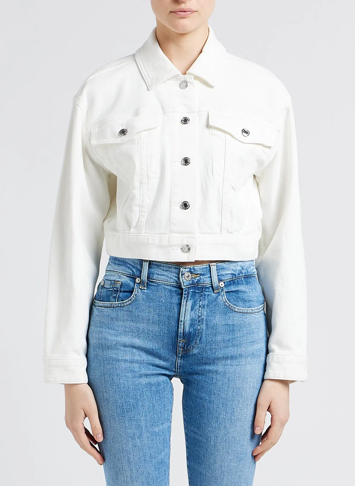 Veste en jean courte en coton mélangé Beige