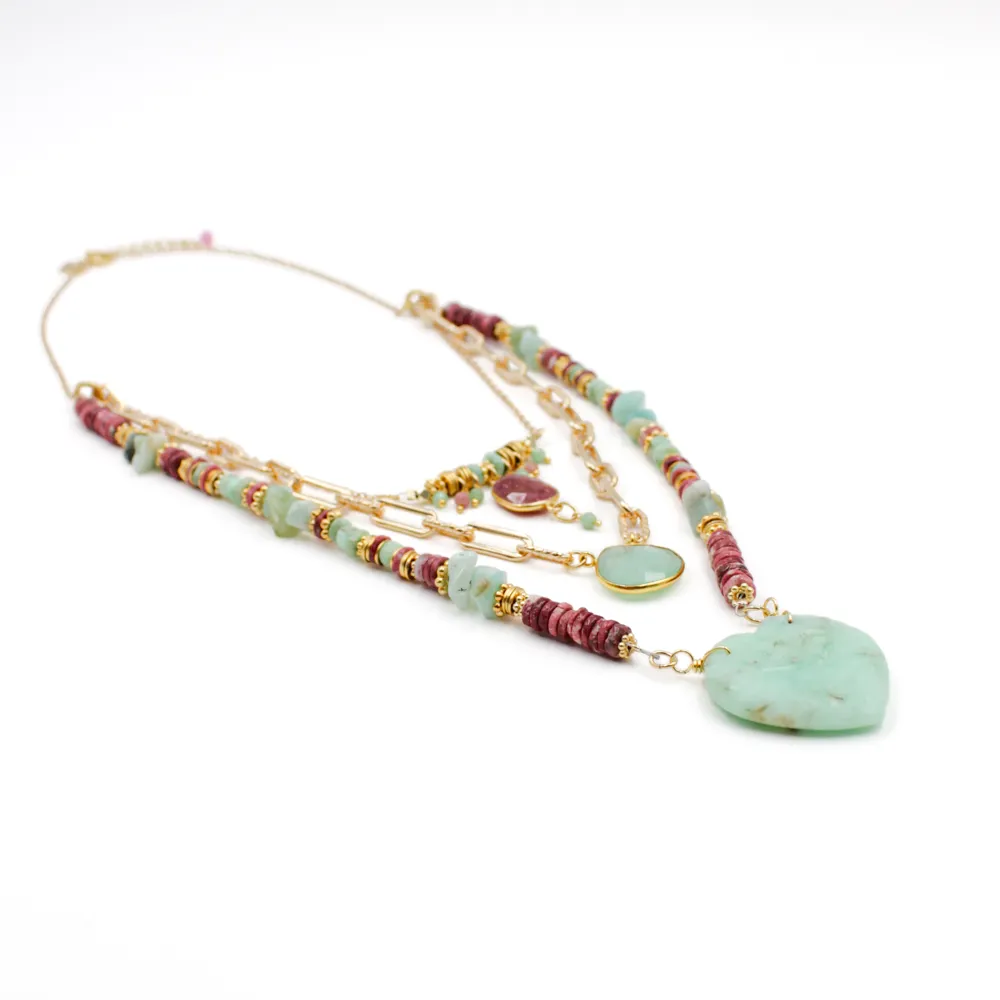 Collier multirangs heishi cœur - christelle Doré