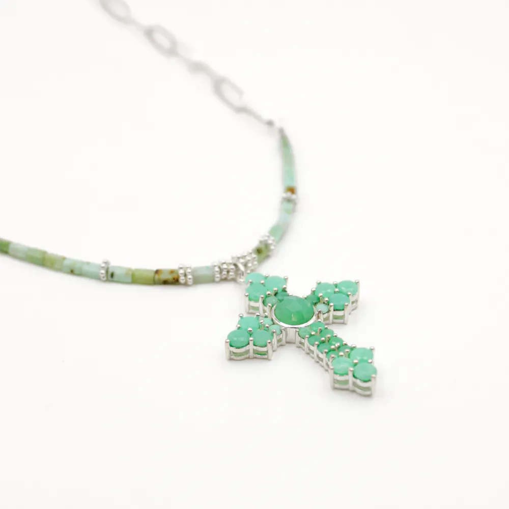 Collier croix - flora Argent