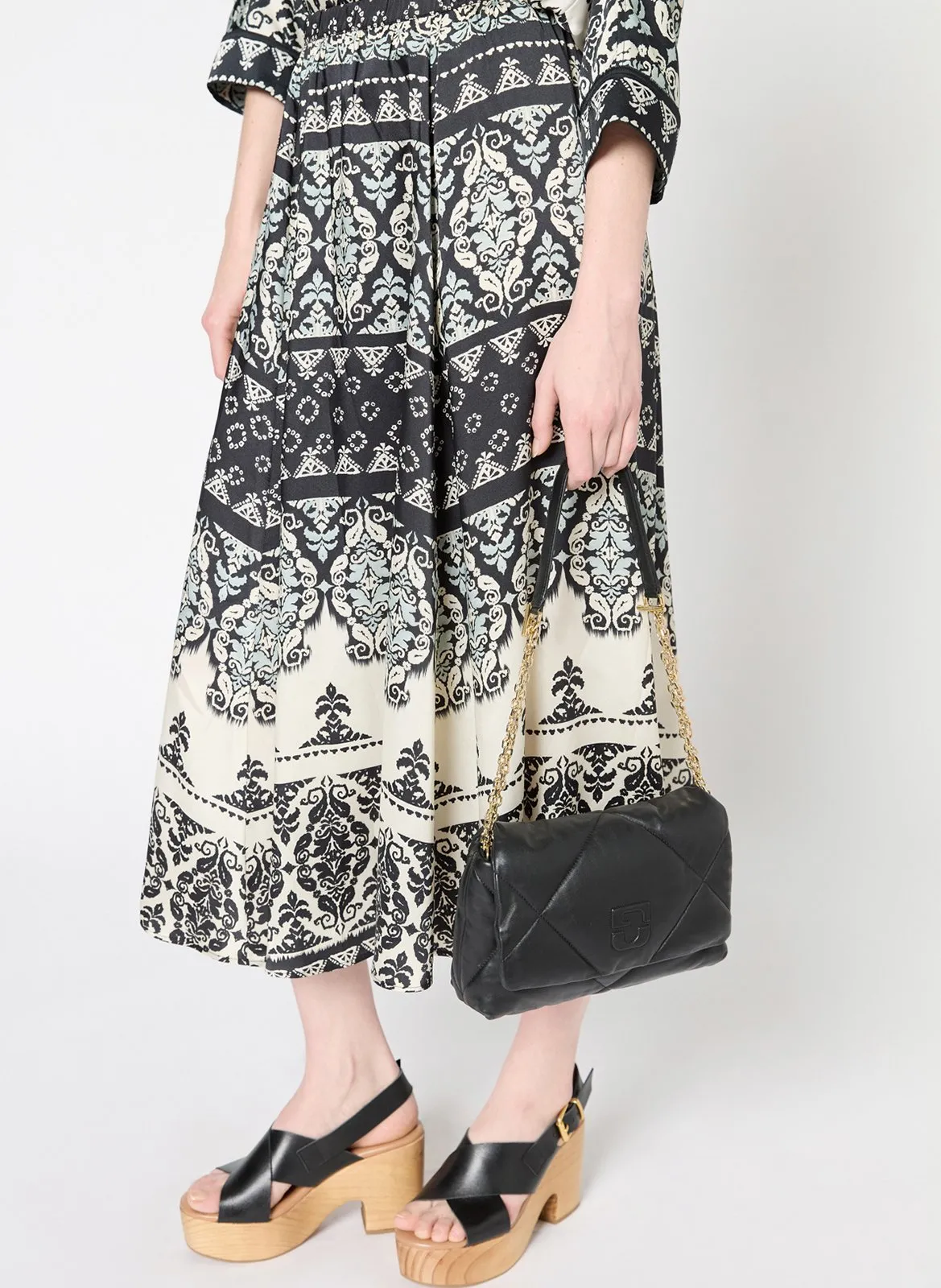 Jupe midi imprimée Noir VANILLE