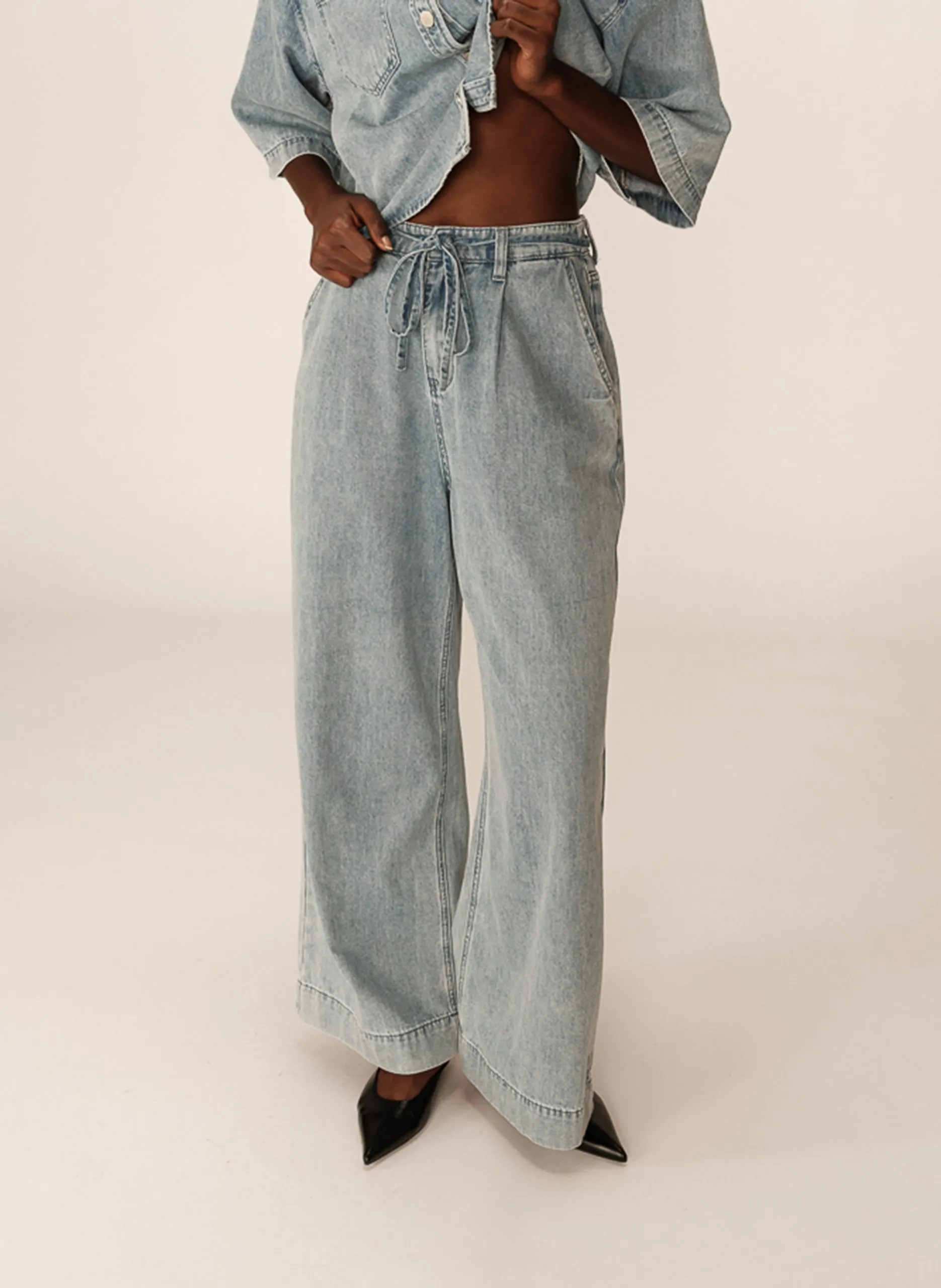 Jean baggy en coton mélangé Bleu POMPON