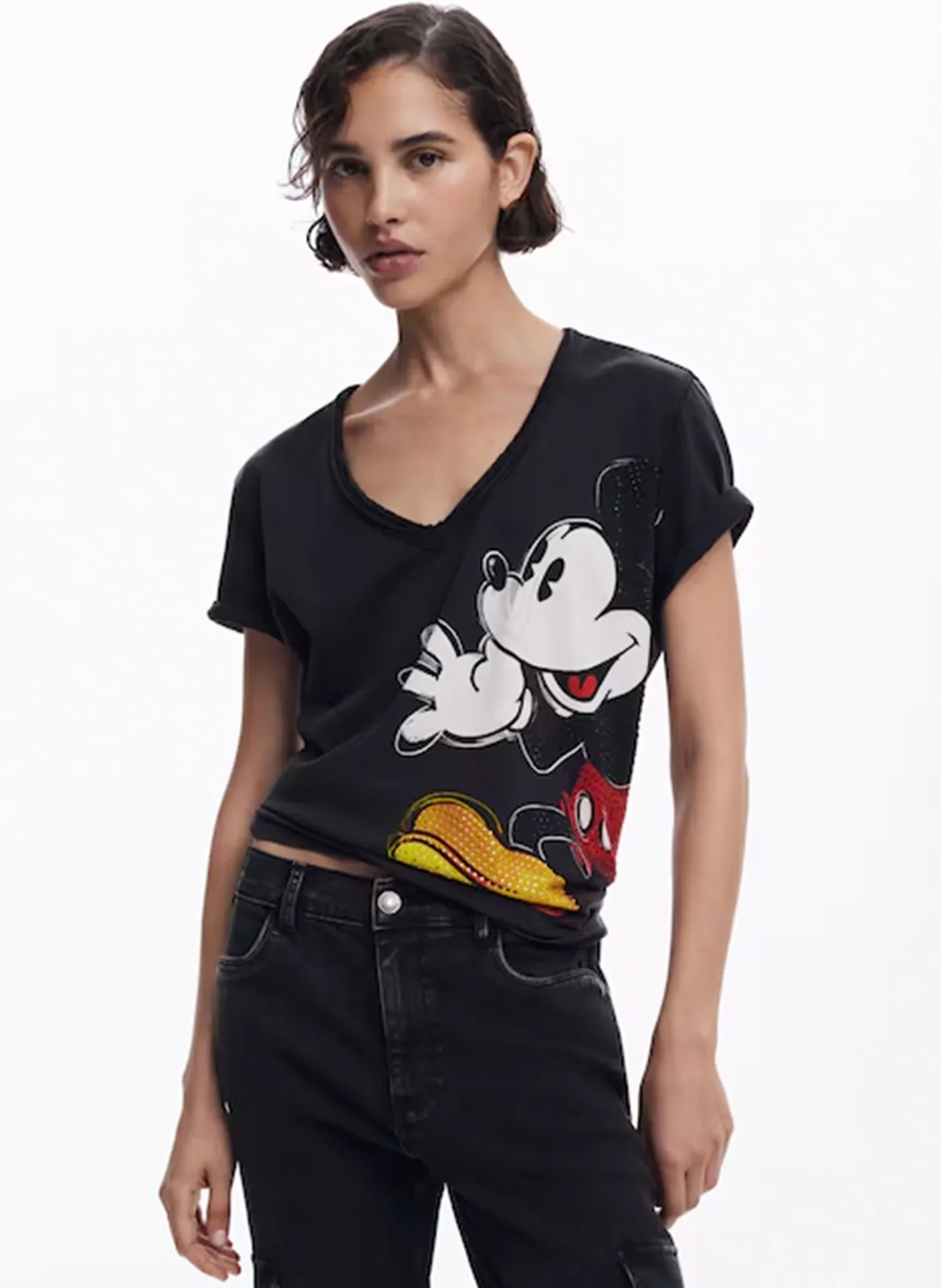 Tee-shirt droit en coton imprimé Noir