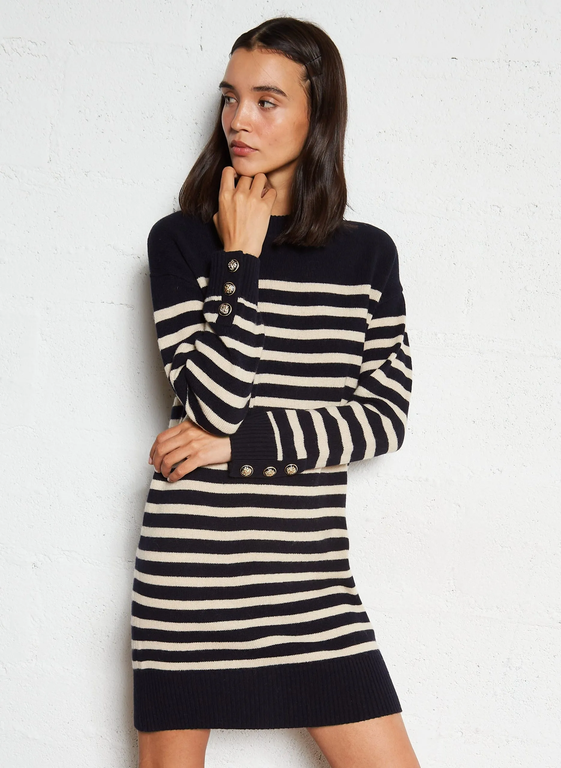 Robe droite col rond en laine Bleu LAETITIA