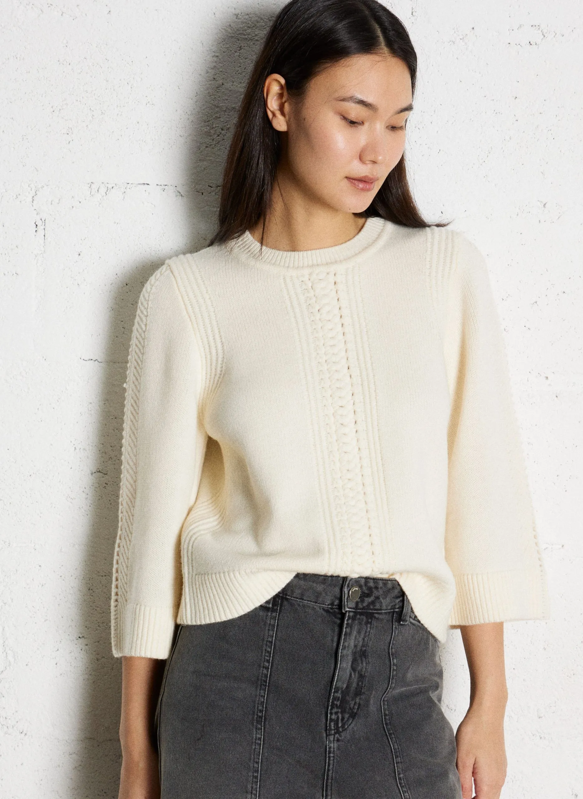 Pull broderies fantaisies en laine Beige PATTY