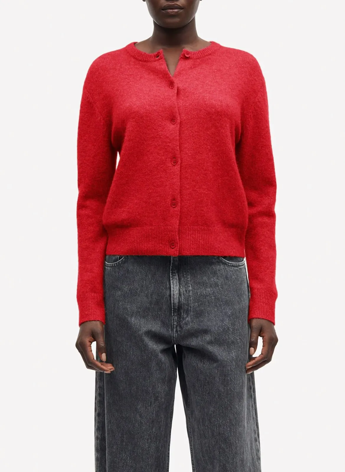 Gilet col rond en alpaga mélangé Rouge NOR