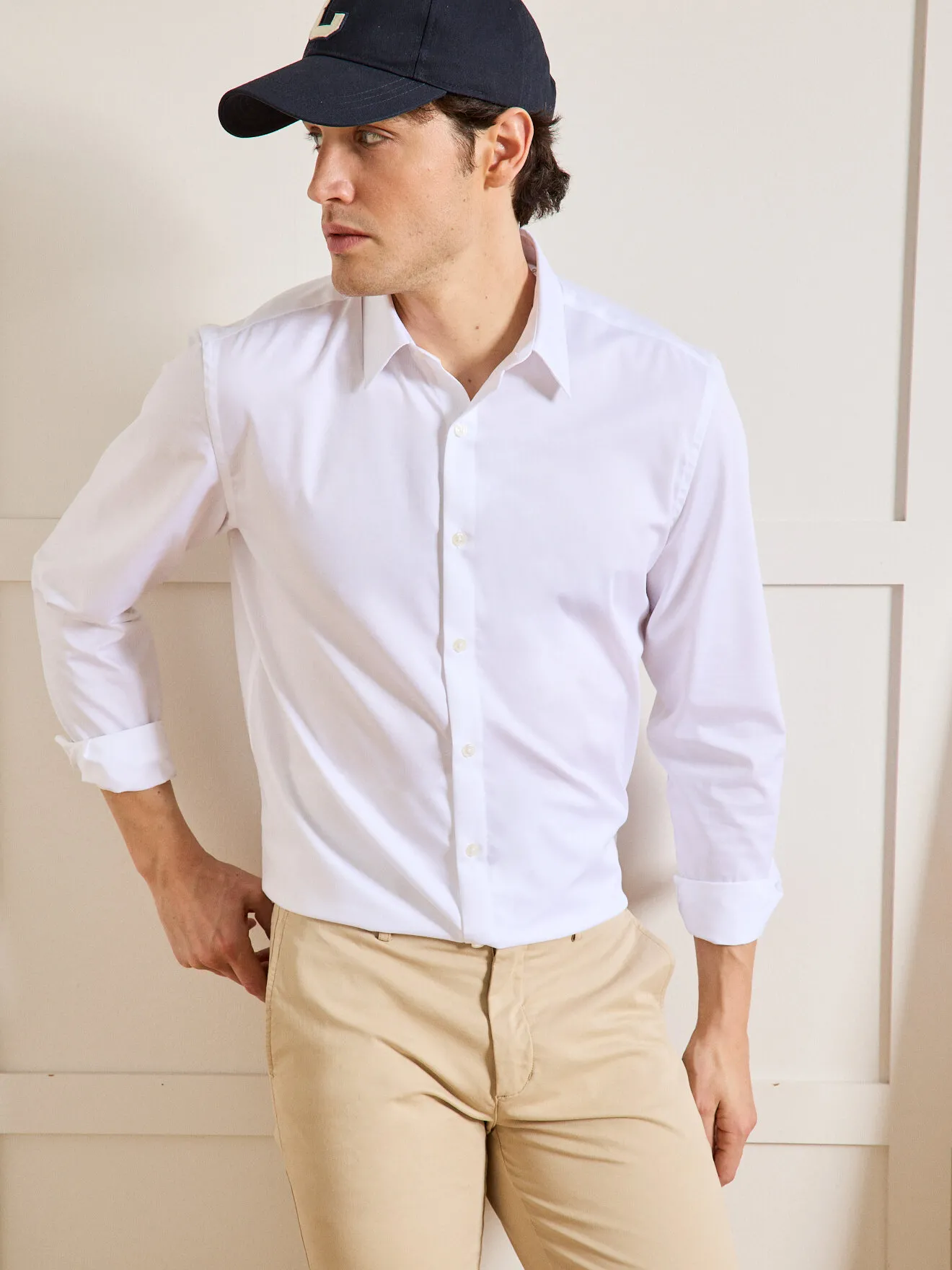Chemise unie coton twill regular fit non iron Blanc