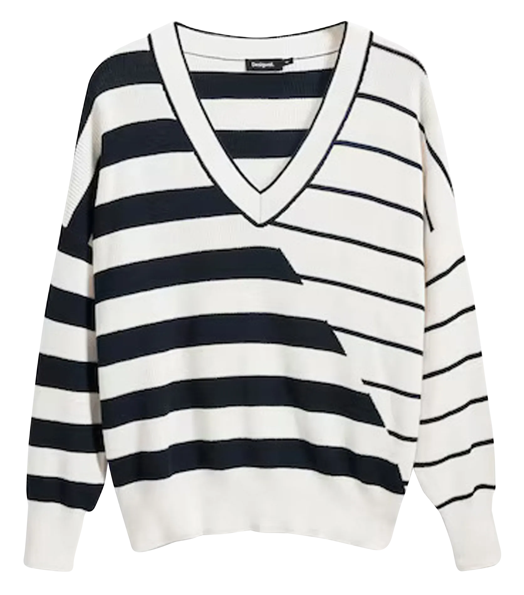 Pull droit en coton rayé Blanc