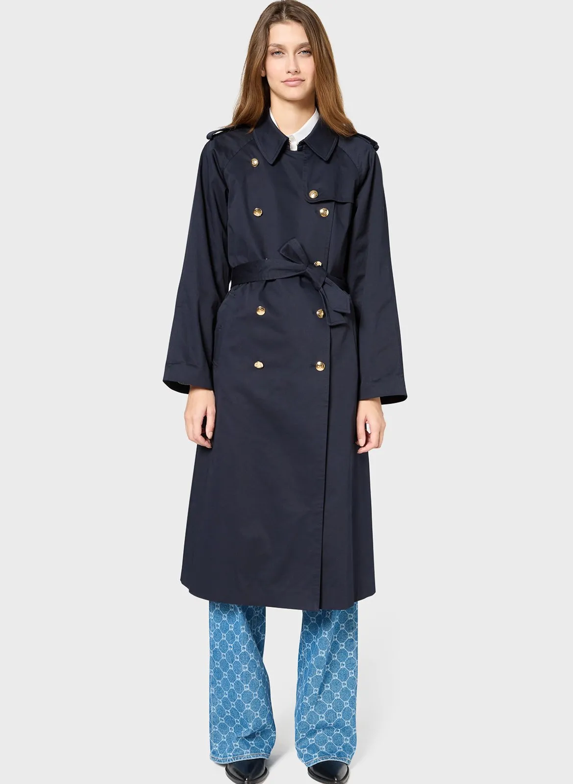 Trench ceinturé en coton mélangé Bleu SERGE