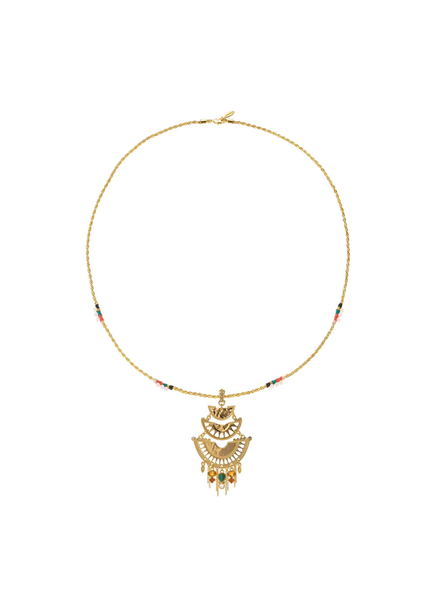 Collier chaîne avec cabochon central et perles Doré LUPITA