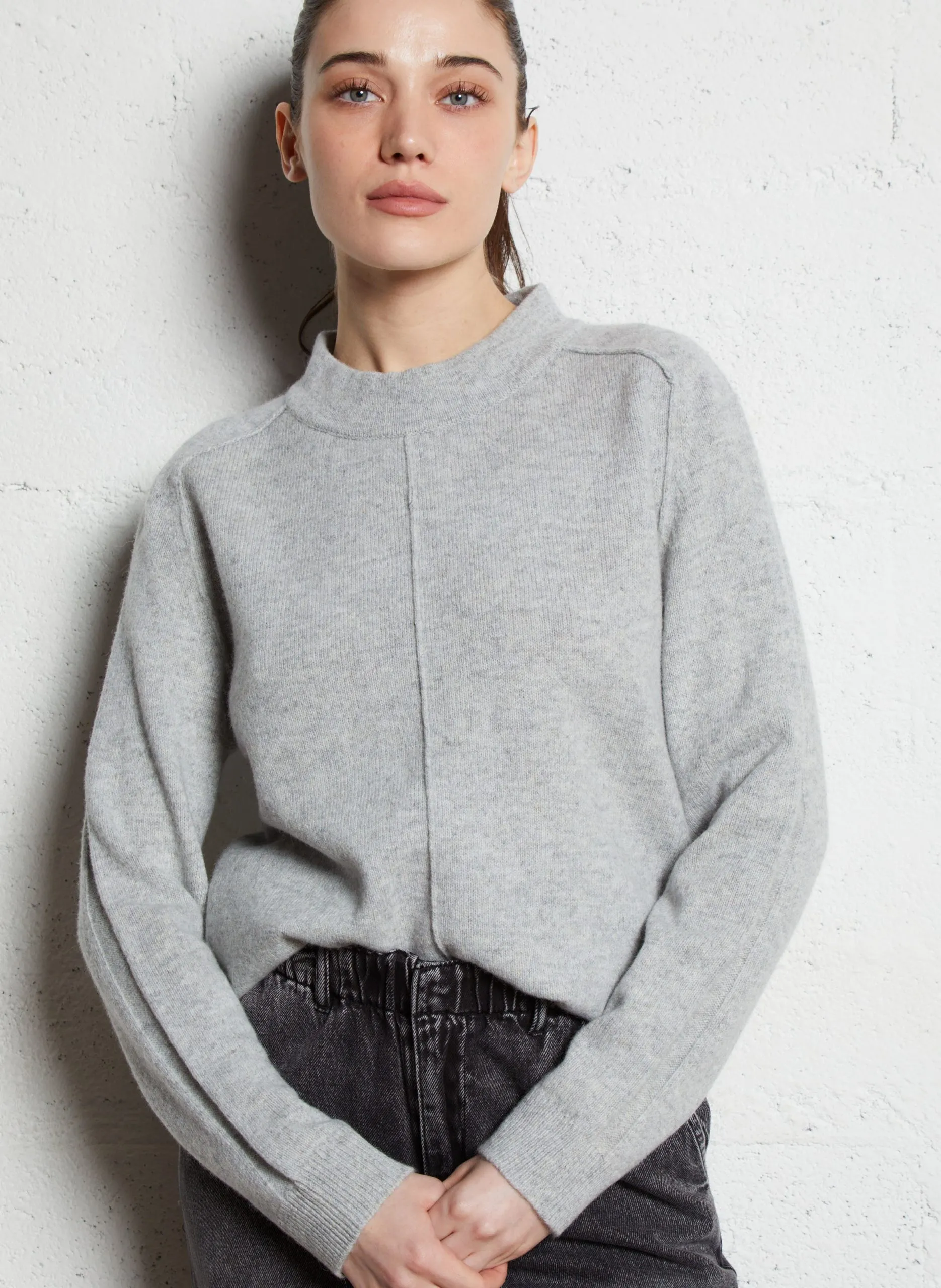 Pull droit col montant en laine Gris CLINTON