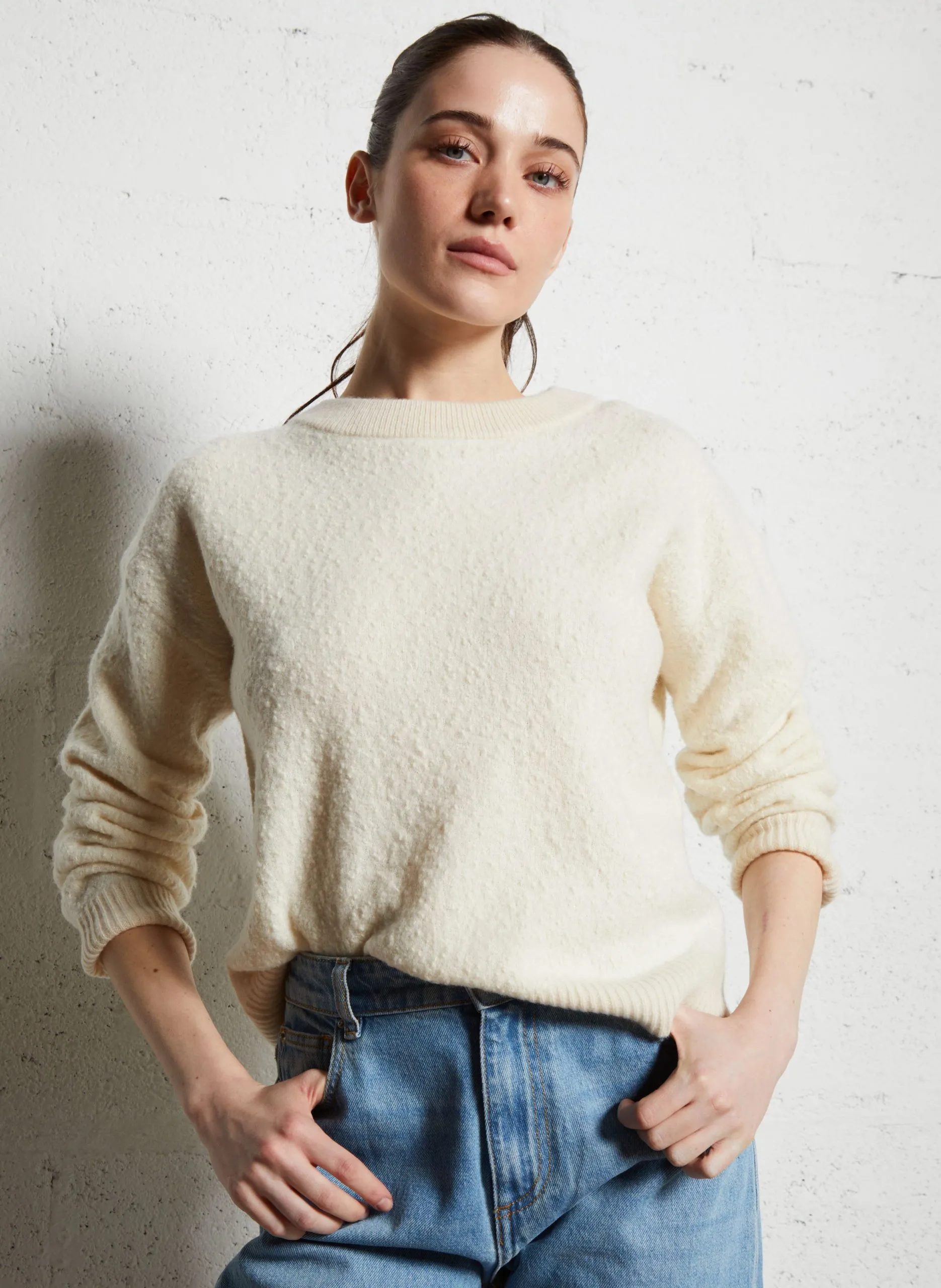 Pull droit en laine mélangée Beige SULLY