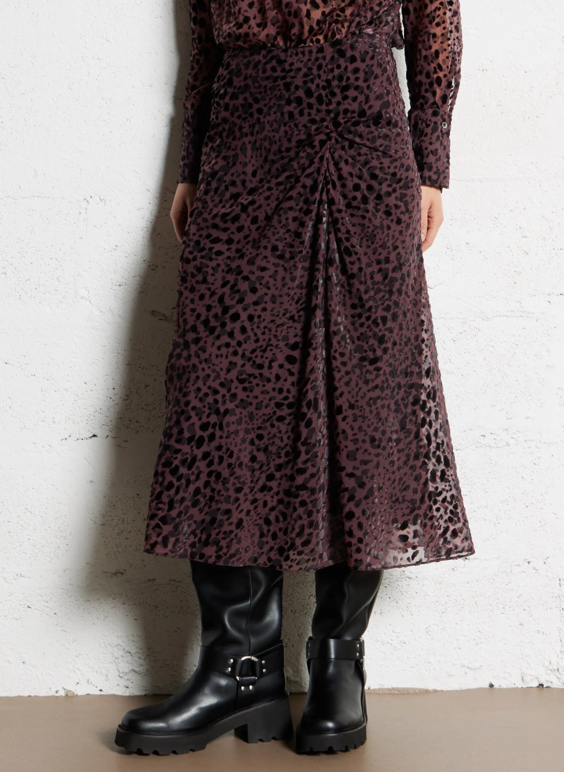 Jupe midi évasée à motifs Prune DIDO