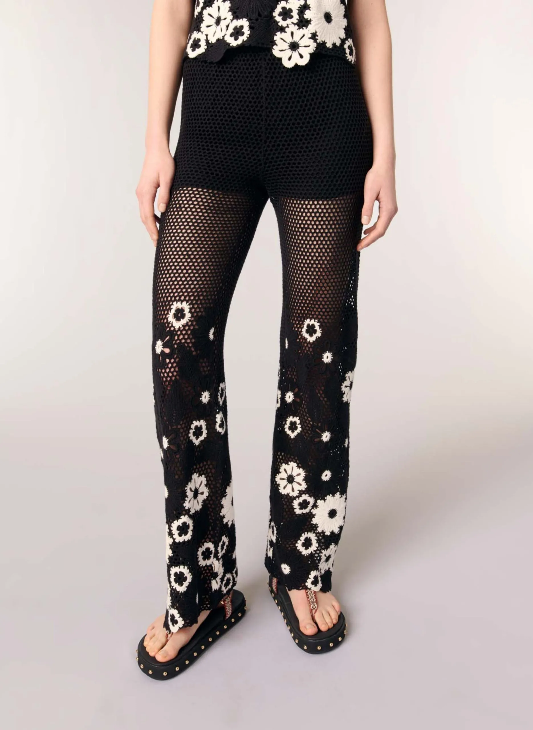 Pantalon droit en crochet Noir