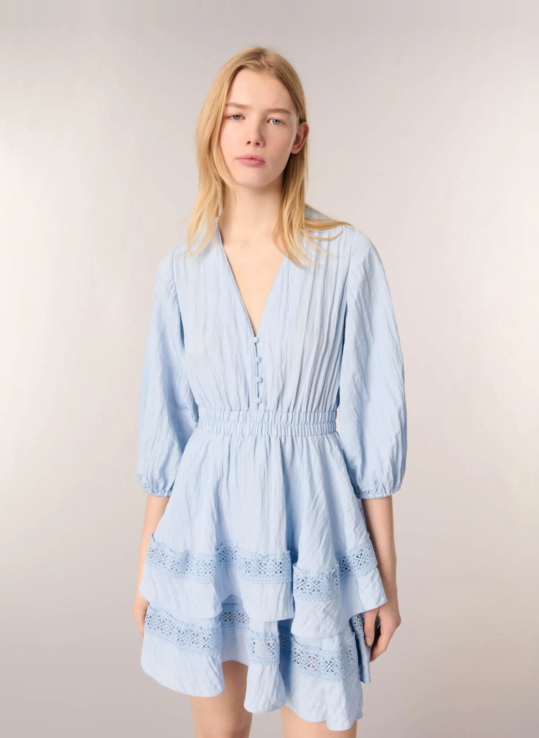 Robe évasée col V Bleu