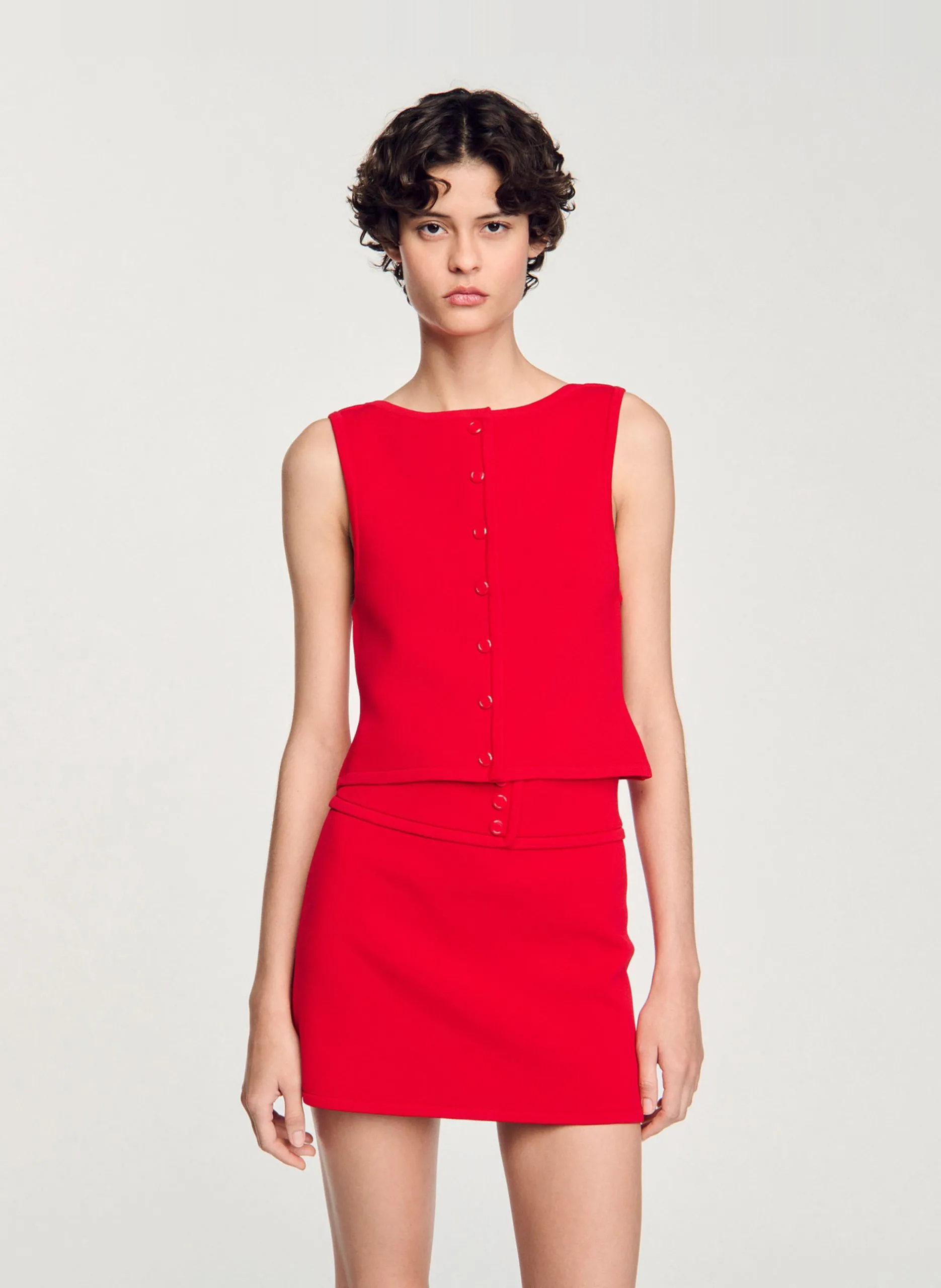 Top droit col rond Rouge