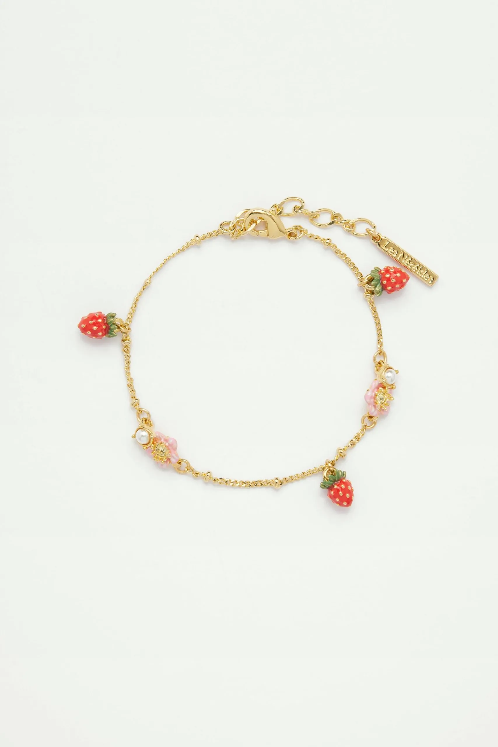 Bracelet charms fraises des bois et fleurs s Multicolore