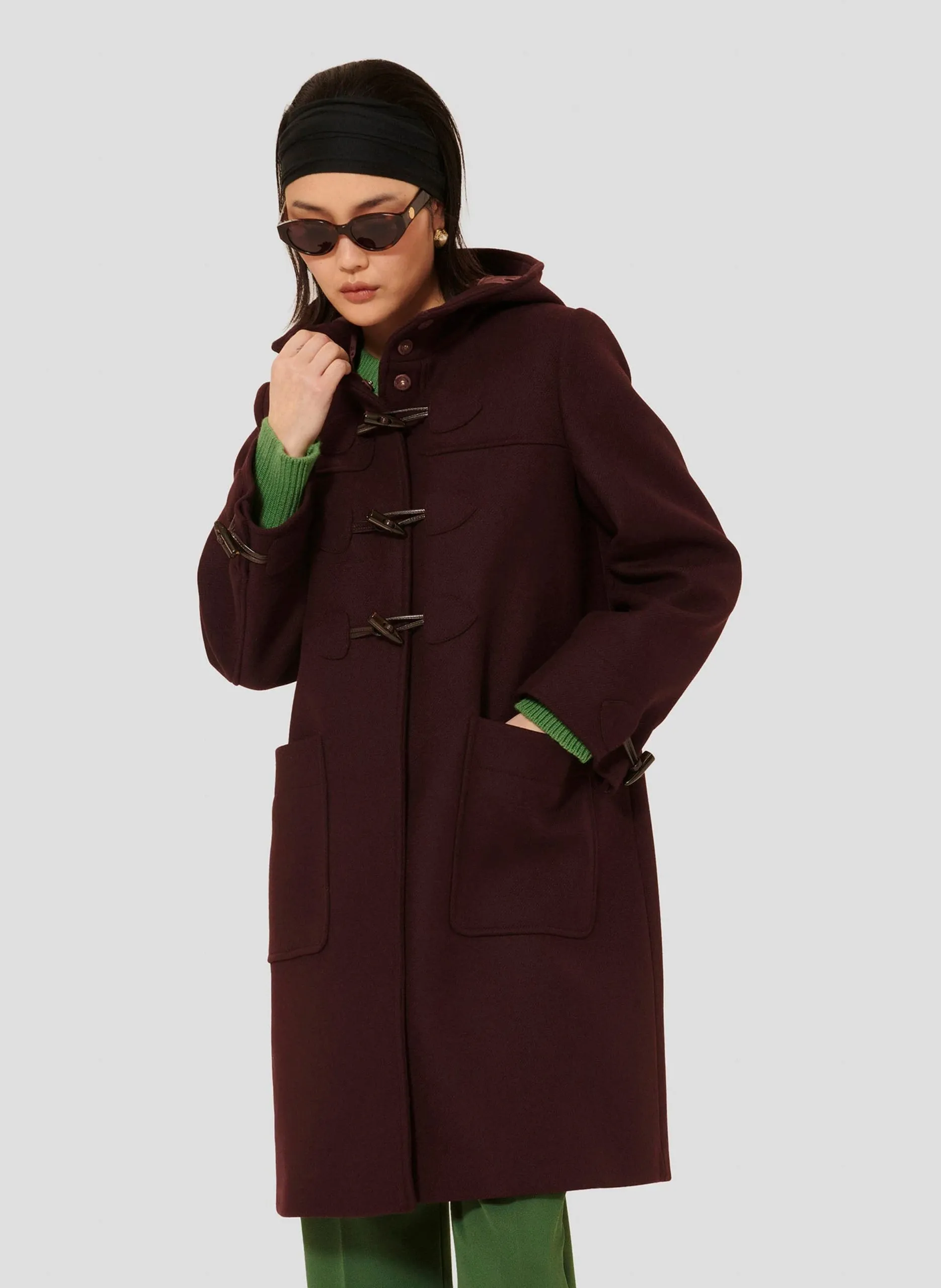 Manteau col montant en laine melangeé Marron MANOELA