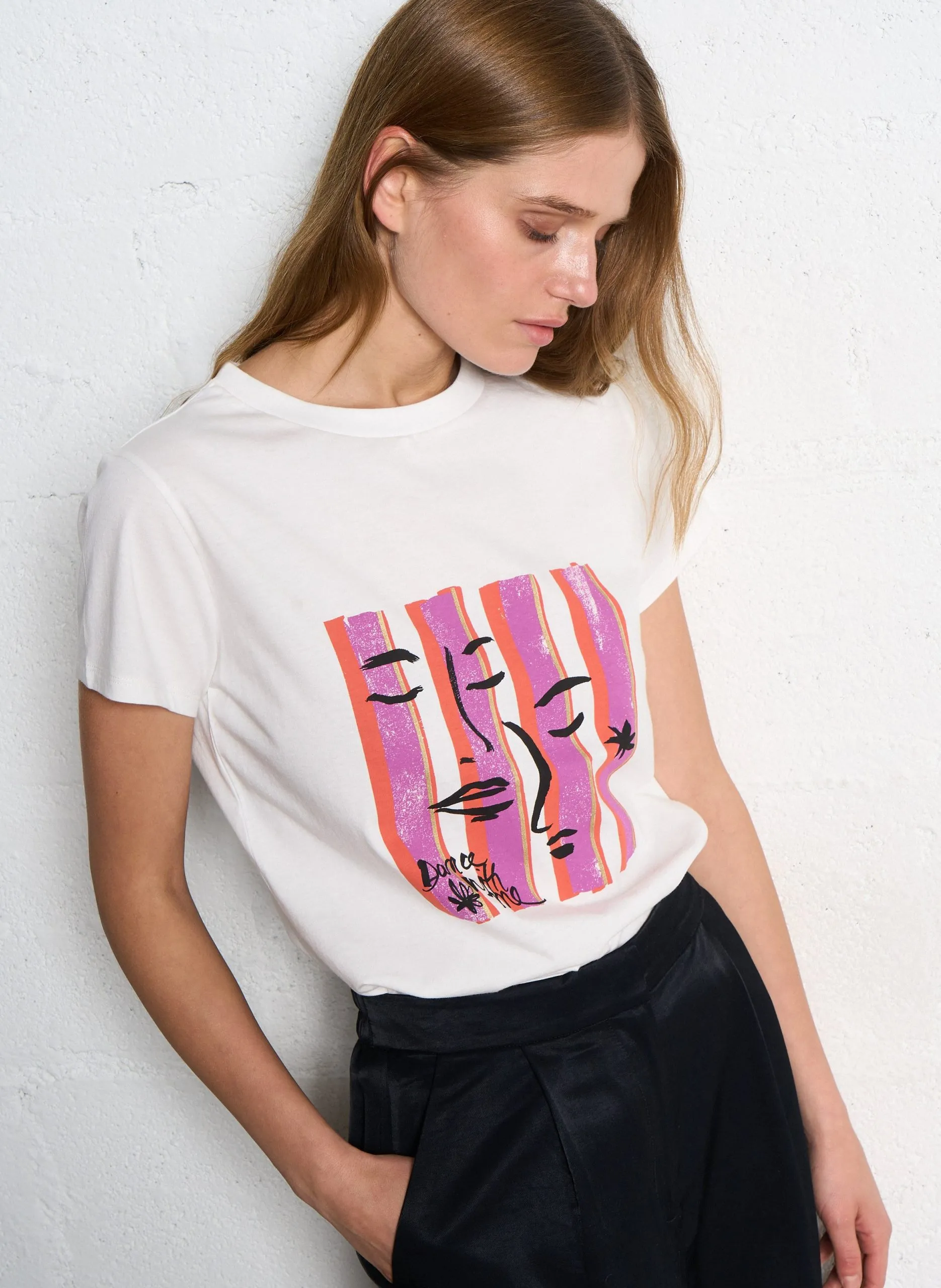 Tee-shirt droit en coton sérigraphié Blanc MIKA