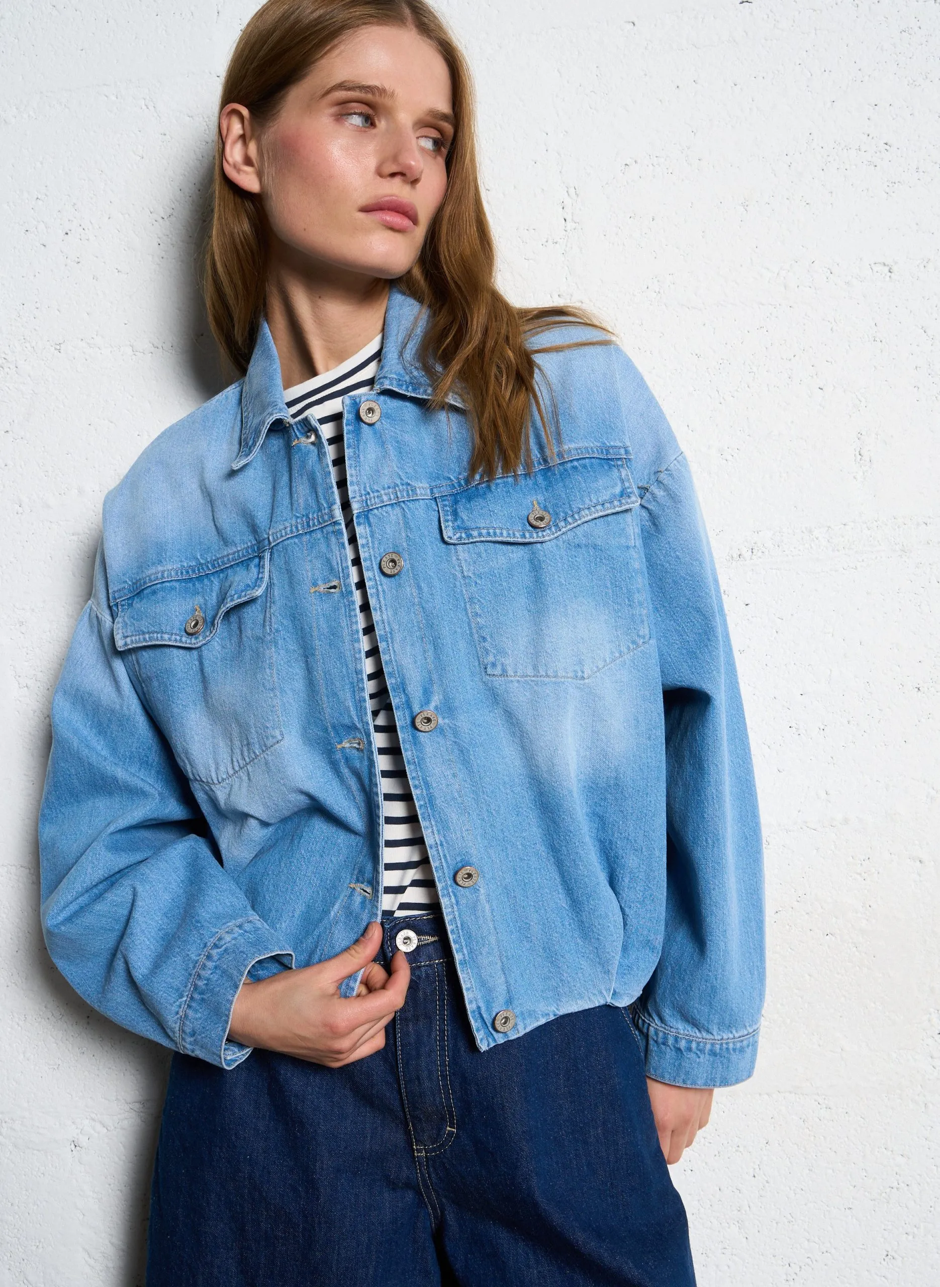 Veste col classique en coton Bleu