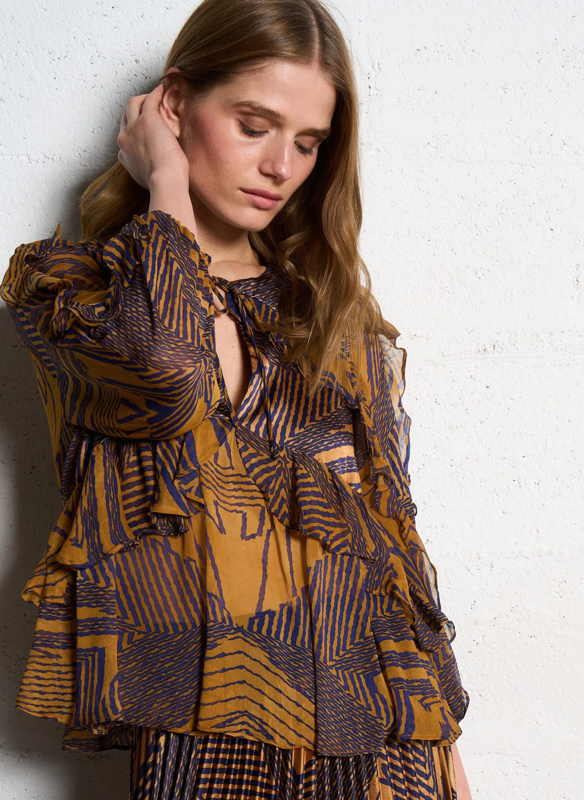 Blouse ample à volants imprimé Orange ANGELA