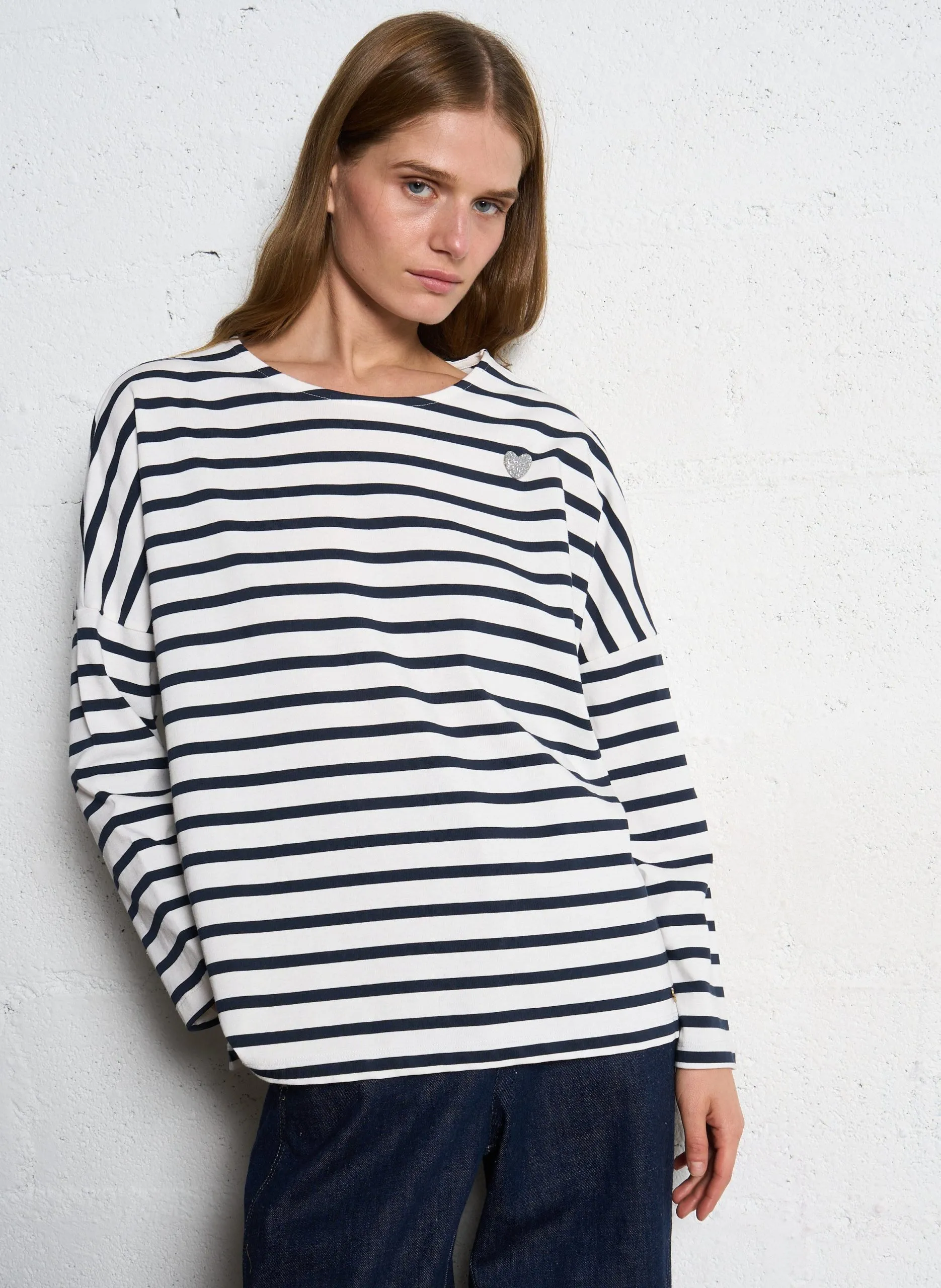 Top col rond à rayures Blanc FILLY