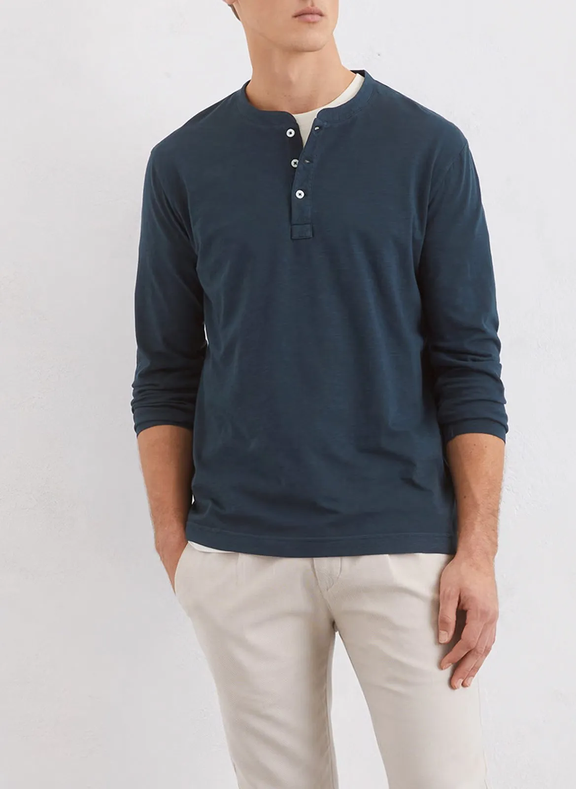 Tee-shirt droit boutonné en coton Bleu