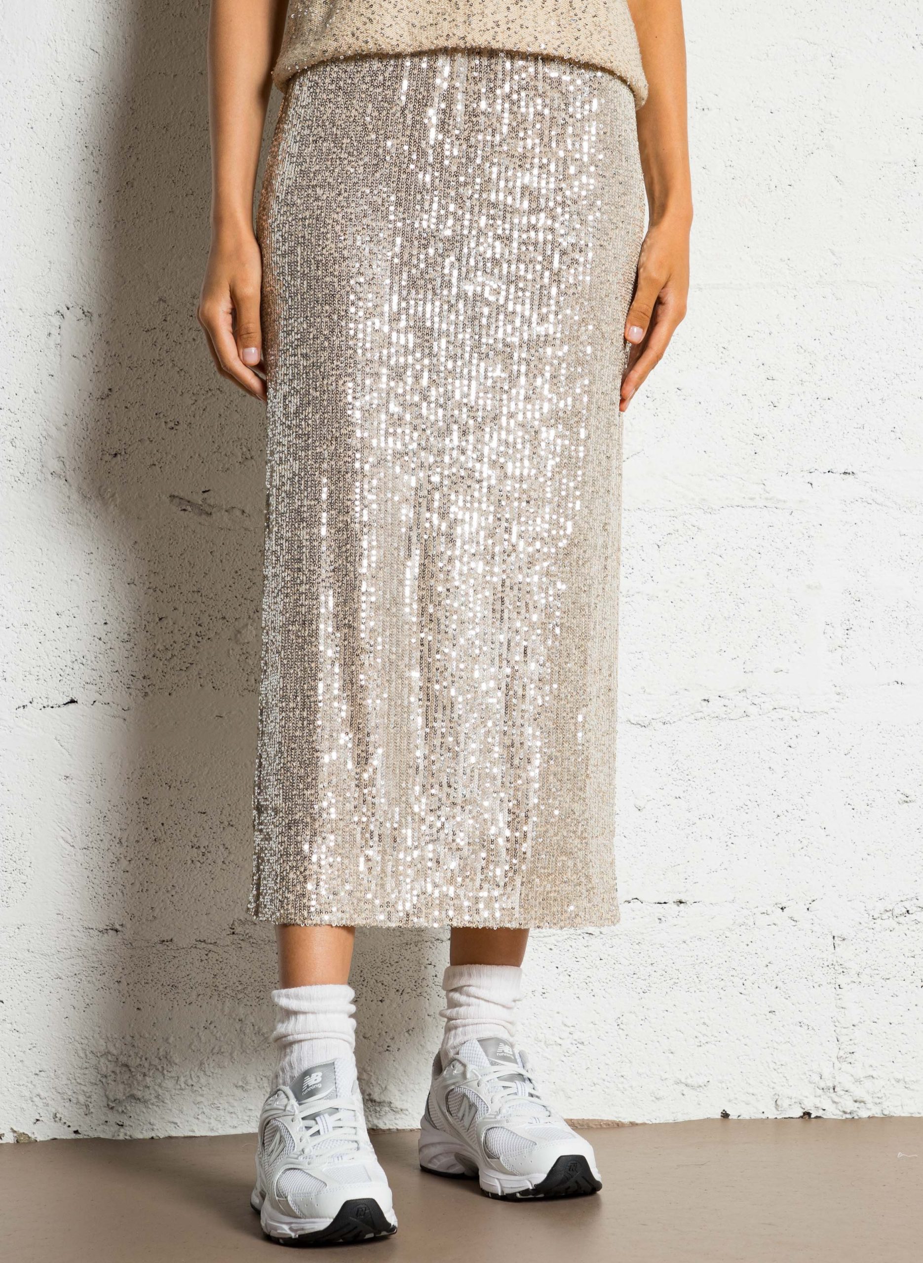 Jupe midi à sequins Argent OTTELIA