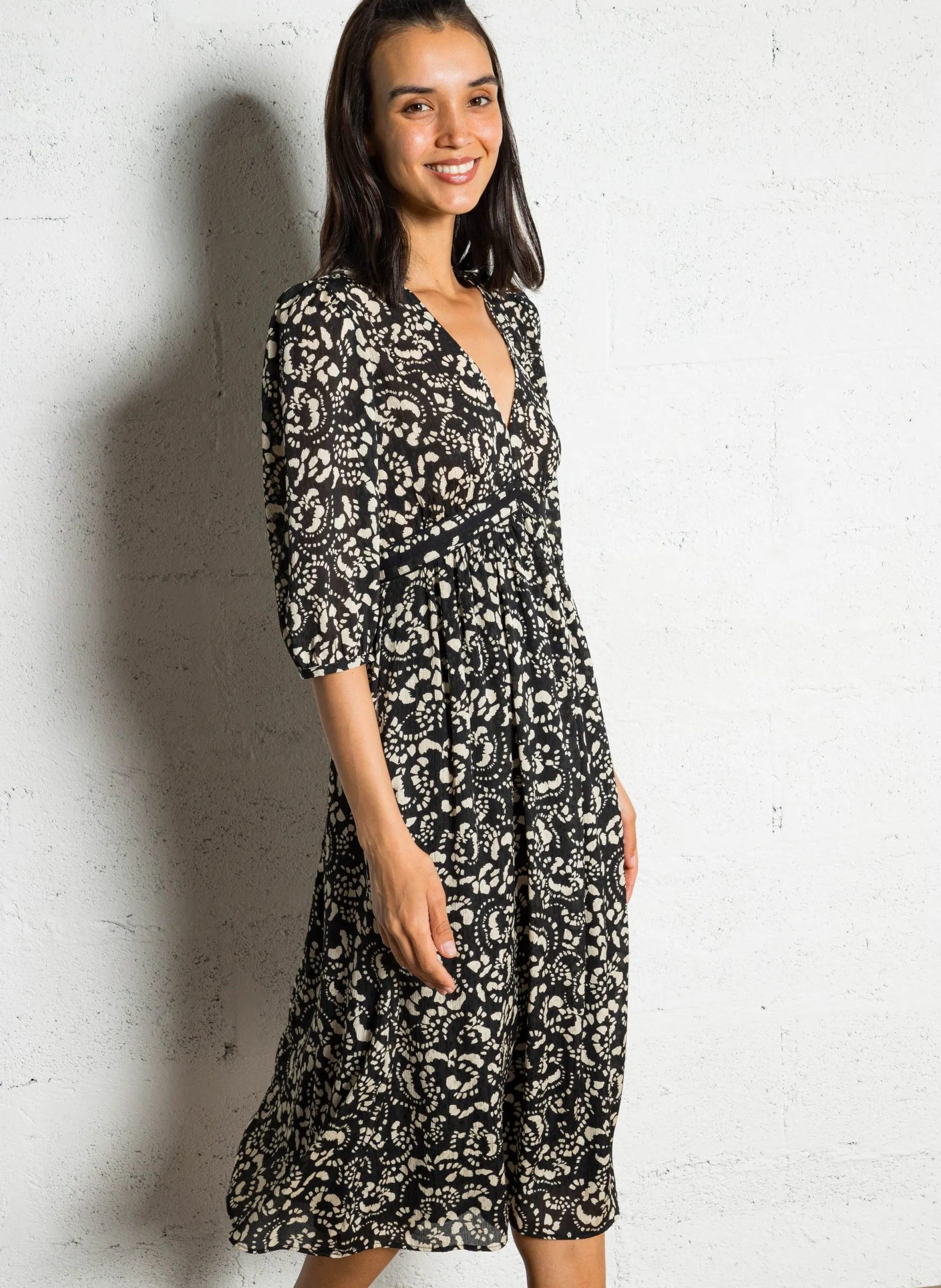 Robe midi évasée à motifs Noir ERRY