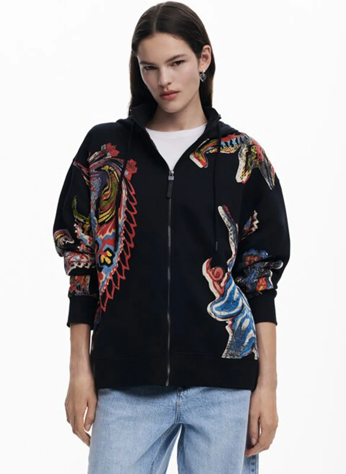 Sweat oversize en coton imprimé Noir