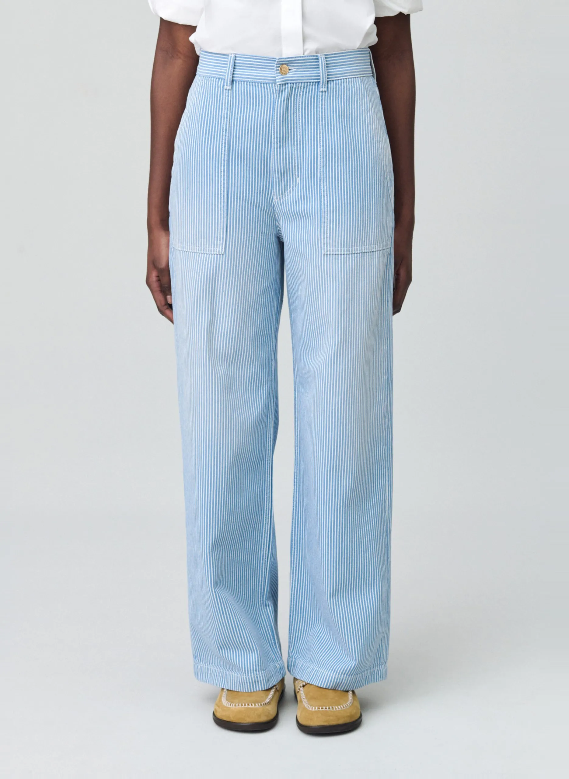 Jean large en coton rayé Bleu