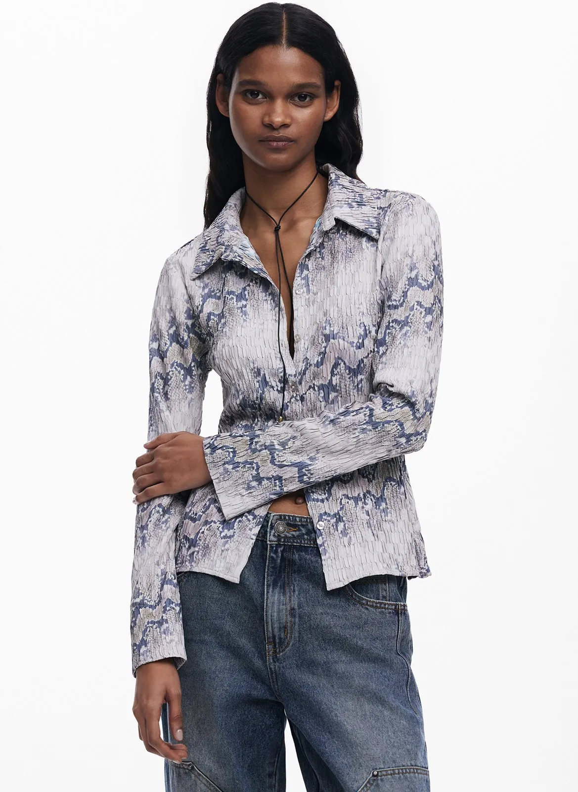 Chemise col classique imprimée Marron