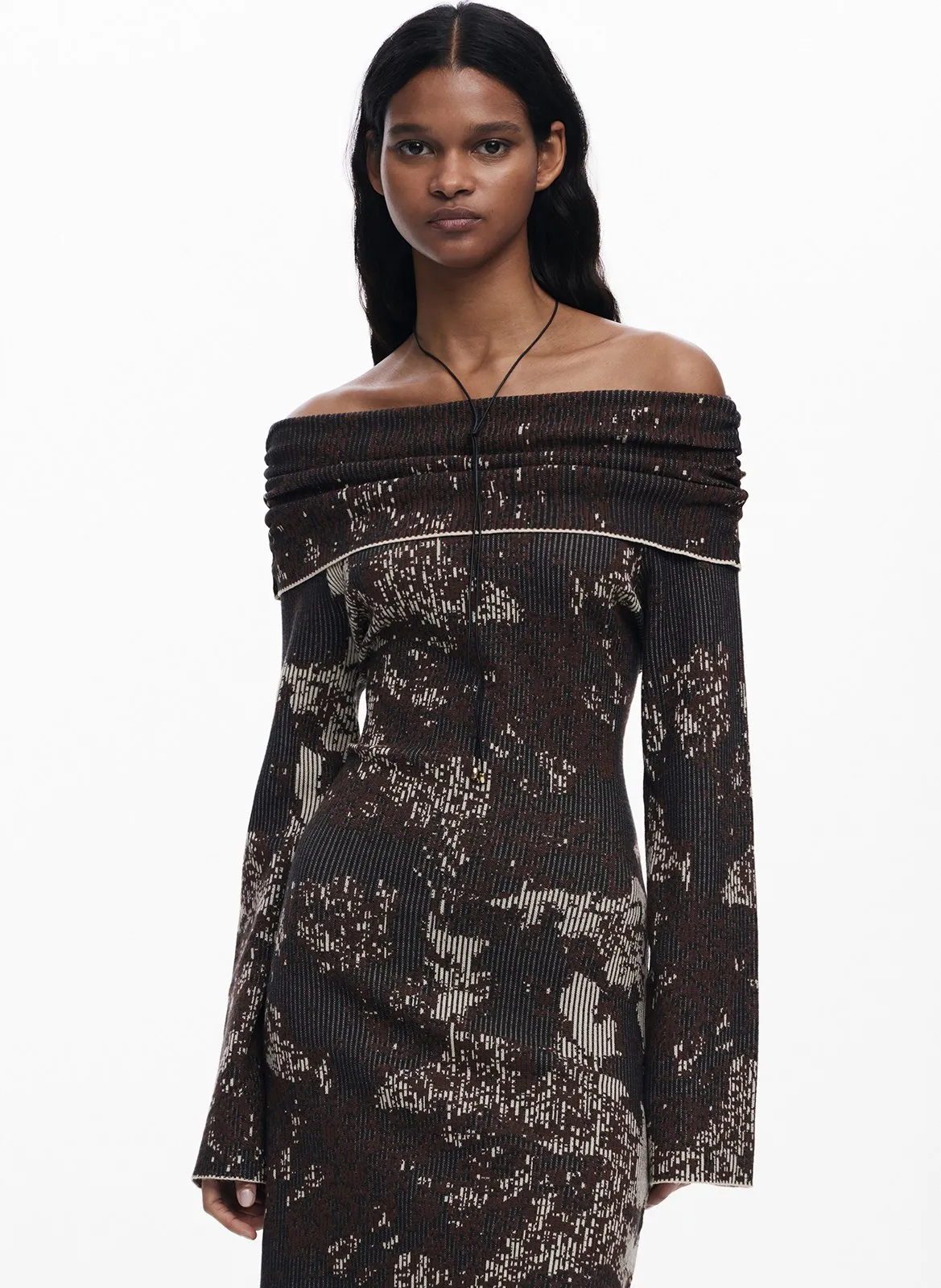 Robe courte col bateau Marron