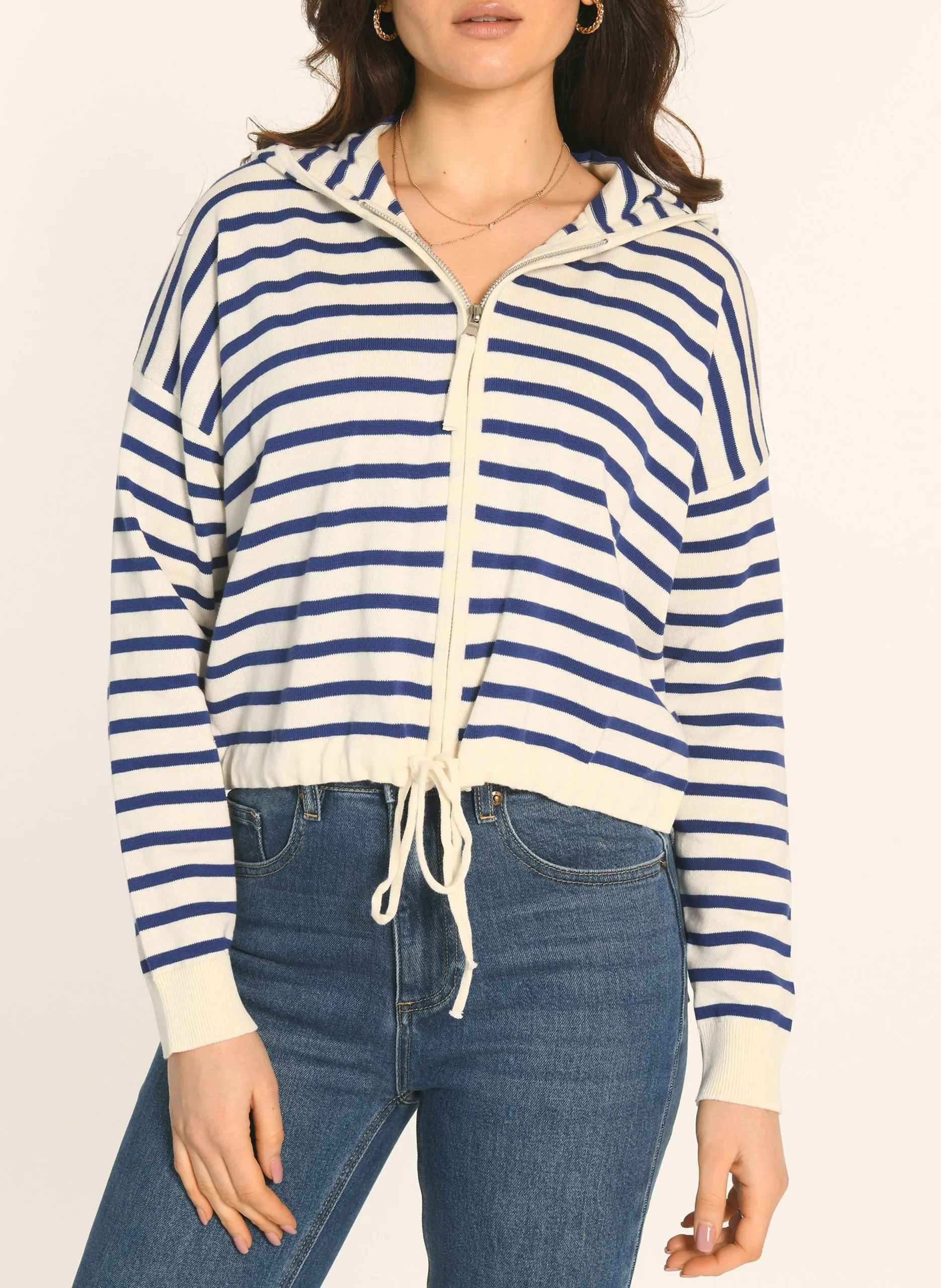 Gilet à capuche en coton rayé Blanc ANDINA