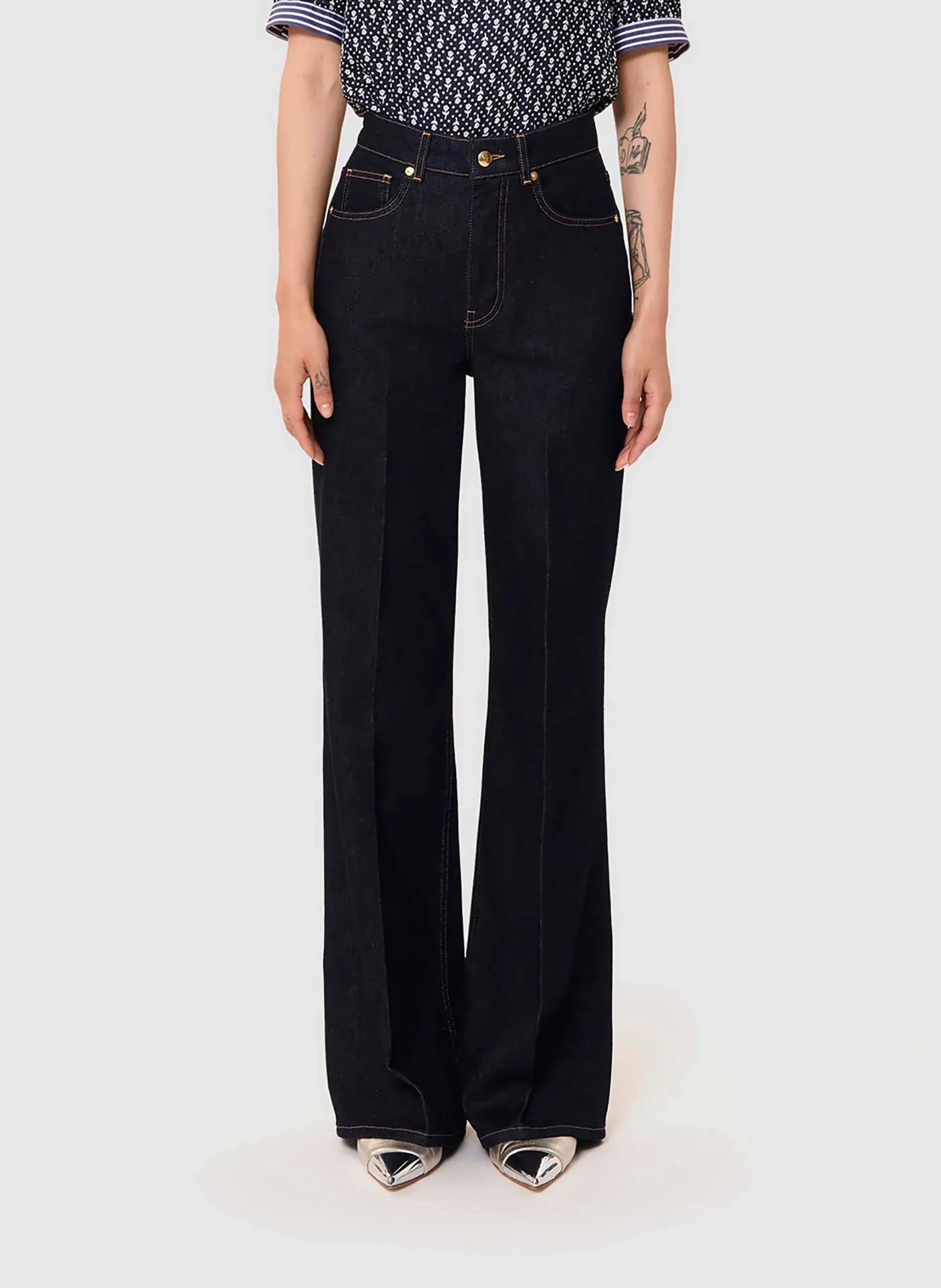 Jean large en coton mélangé Beige JOCELYN