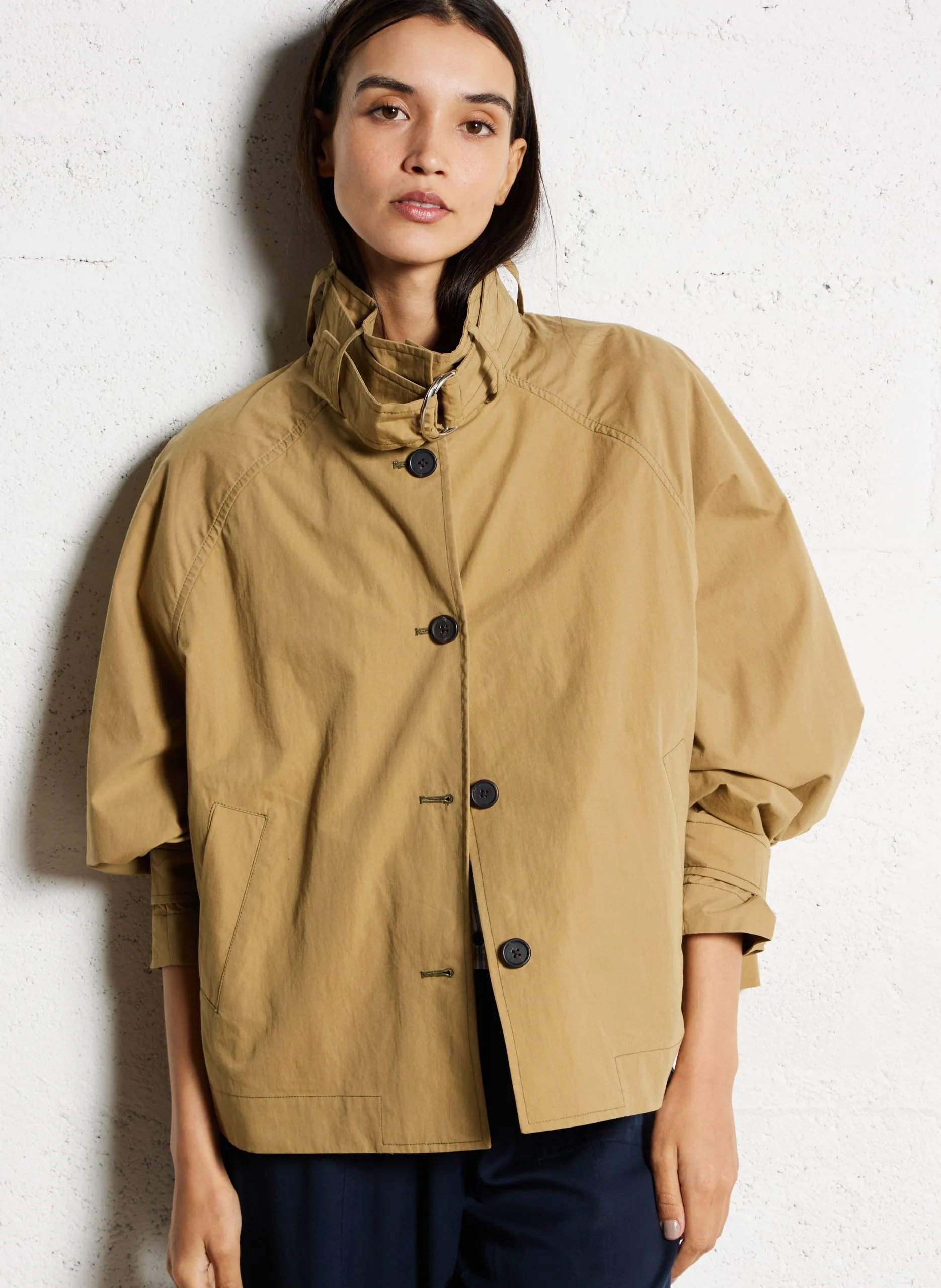 Trench col montant en coton mélangé Beige HUBBLE