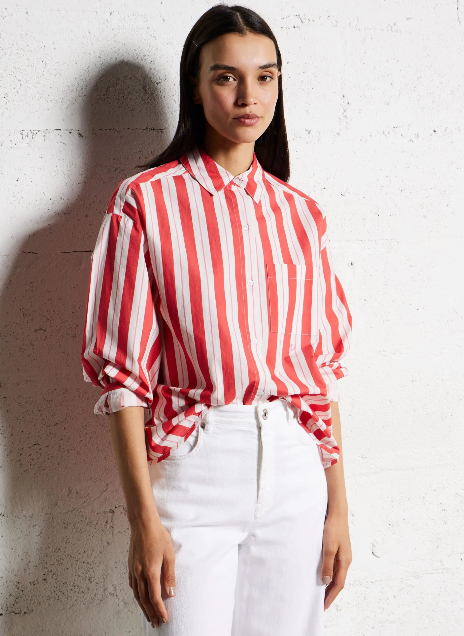 Chemise oversize col classique en coton Rouge TATIN