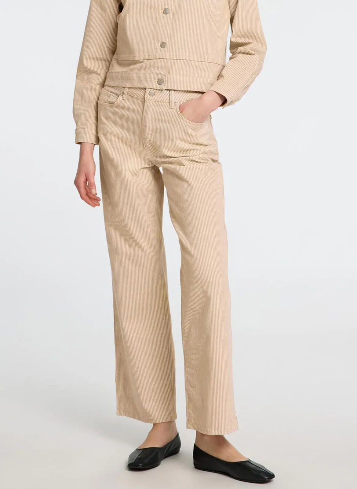 Jean droit rayé en coton bio mélangé Beige ALBA