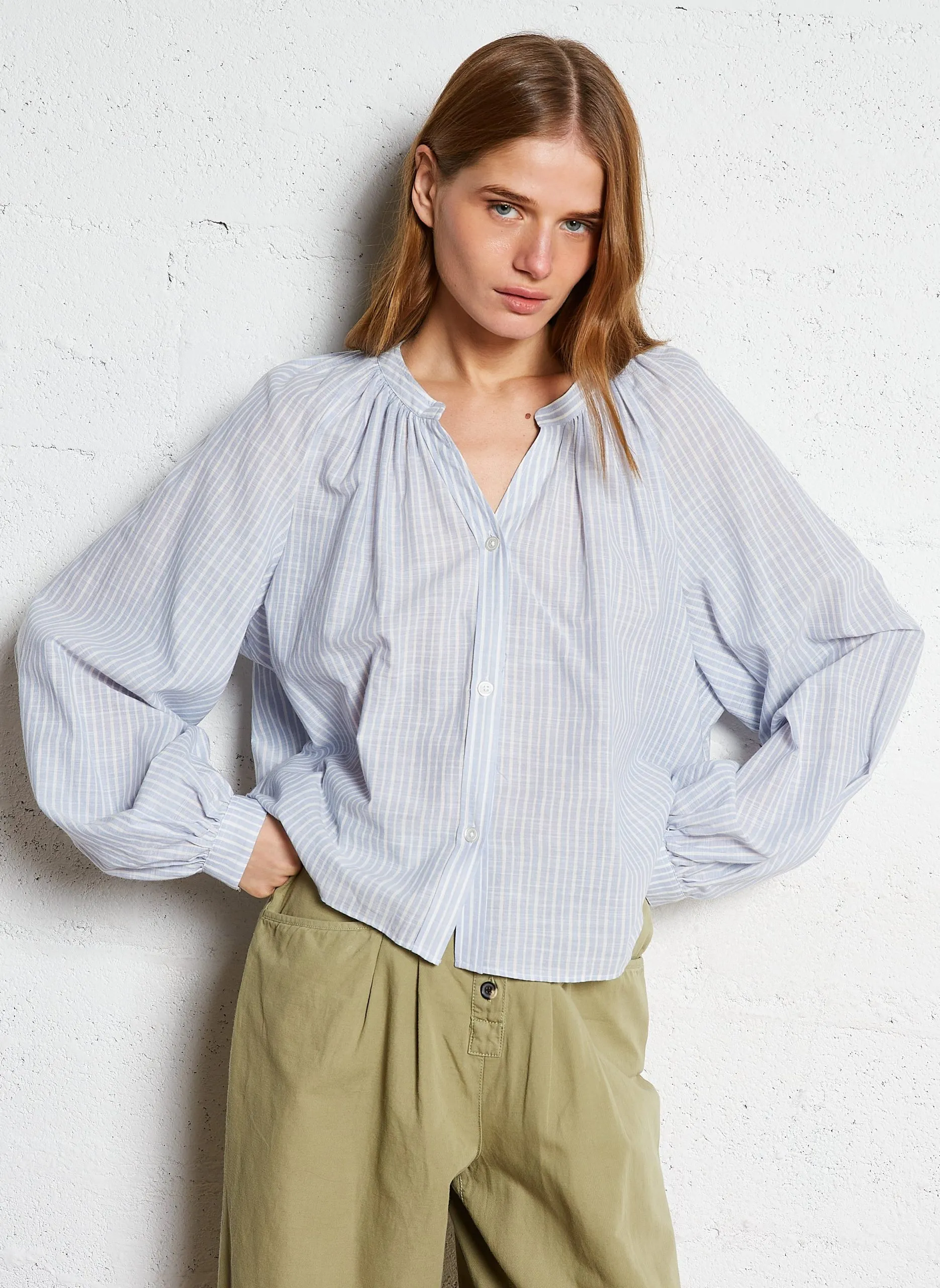 Chemise col rond en coton Bleu TONKA