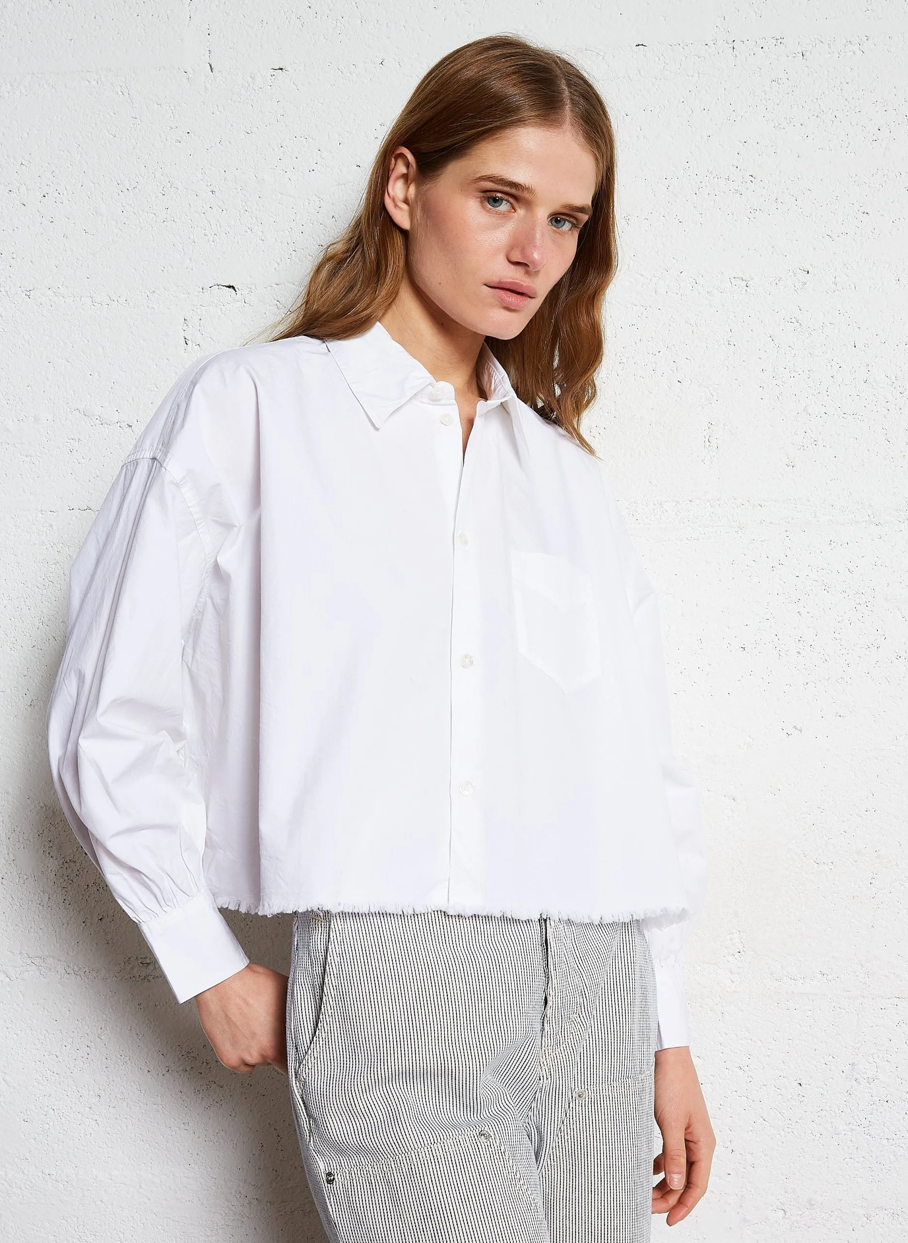 Chemise courte en popeline de coton Blanc KRAFT