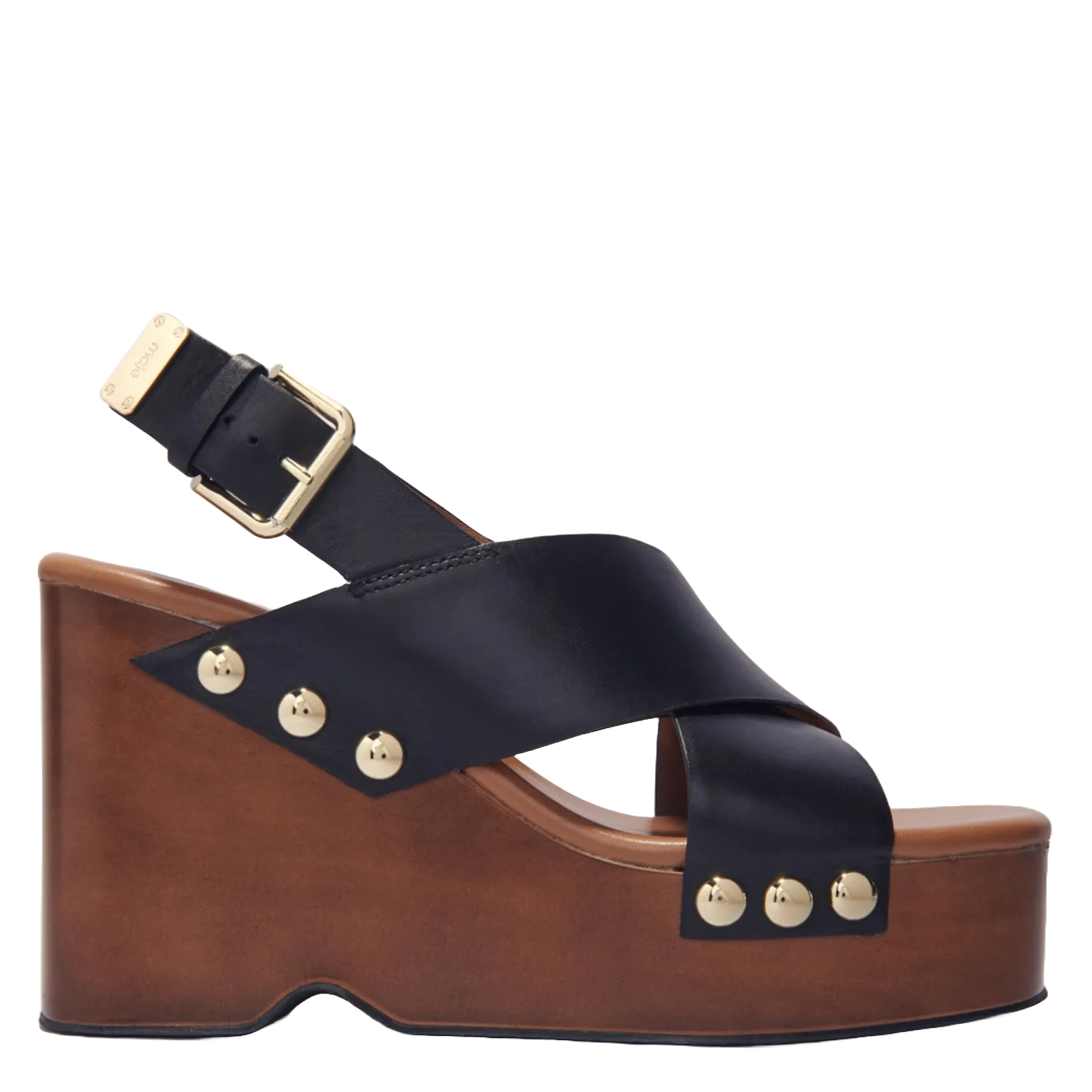 Sandales compensées en cuir Noir