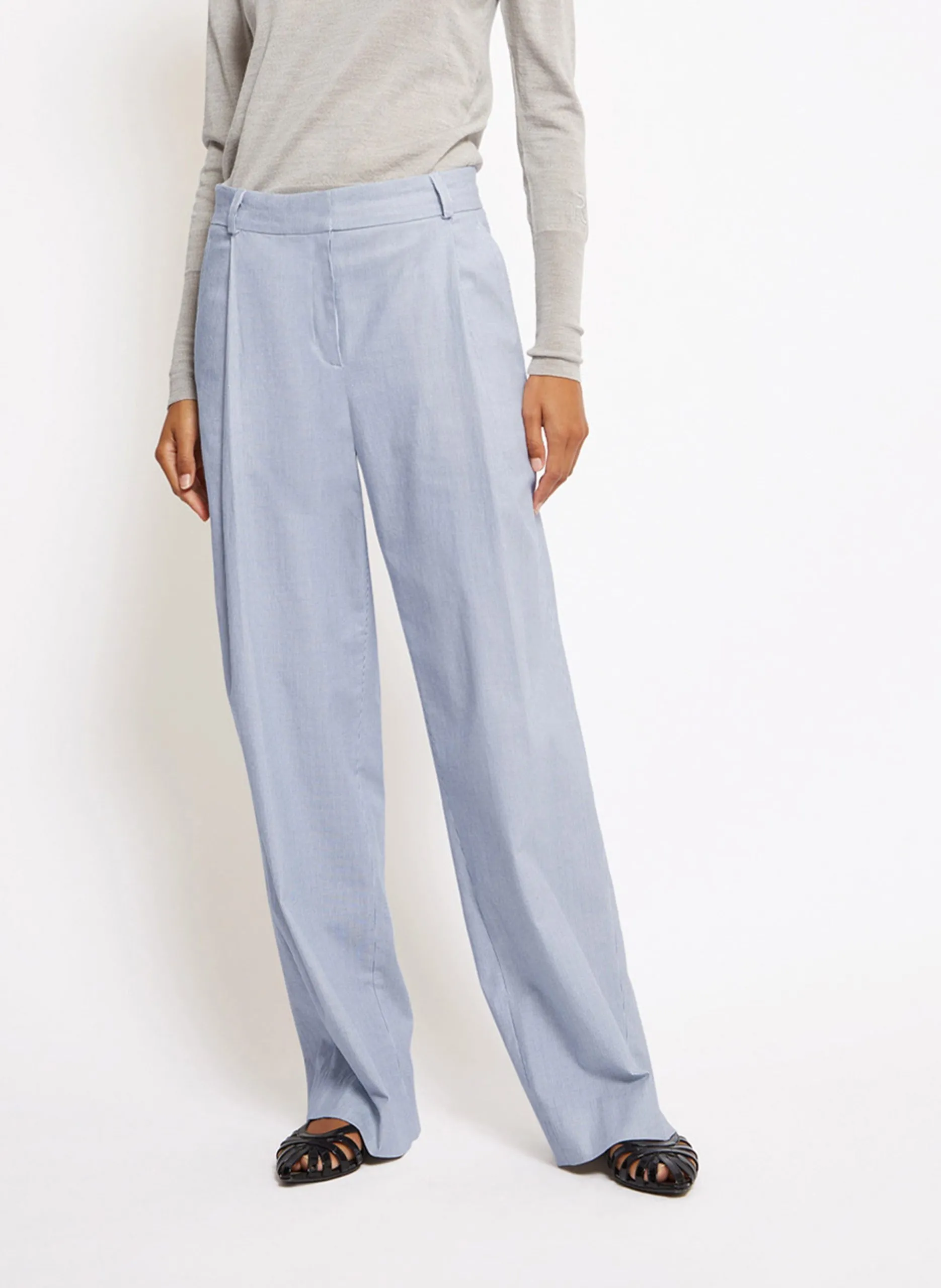 Pantalon droit à rayures fines Blanc OSCAR