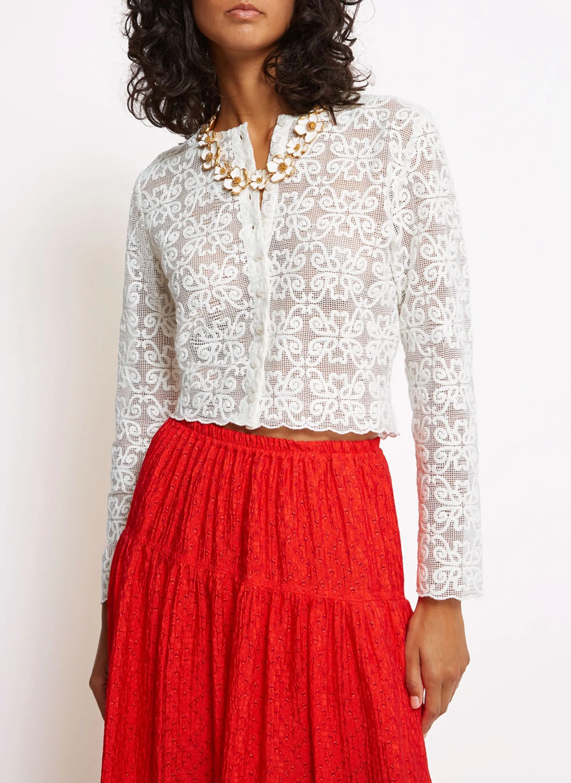 Gilet droit en coton mélangé Blanc LILI