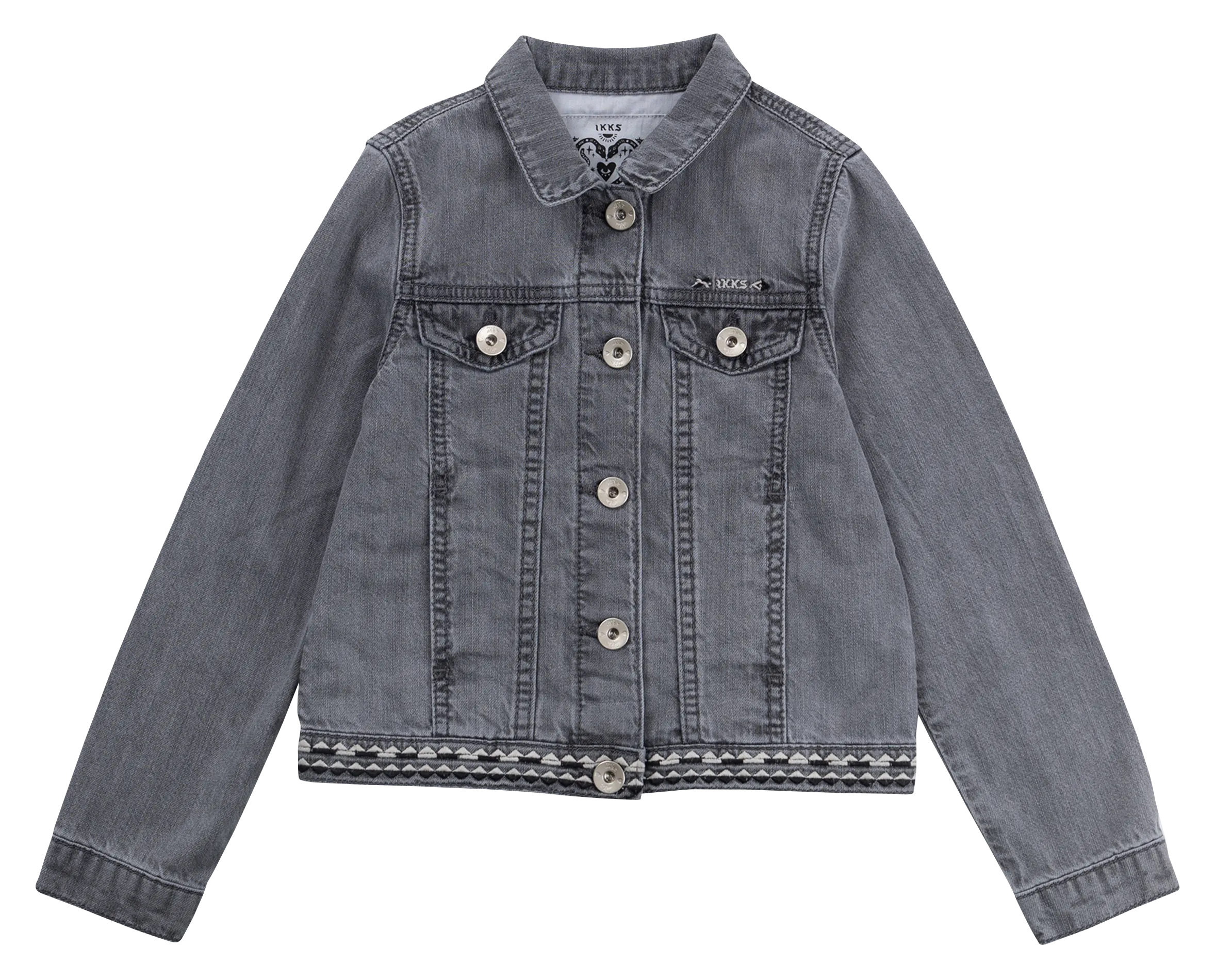 Veste droite brodée en coton Gris