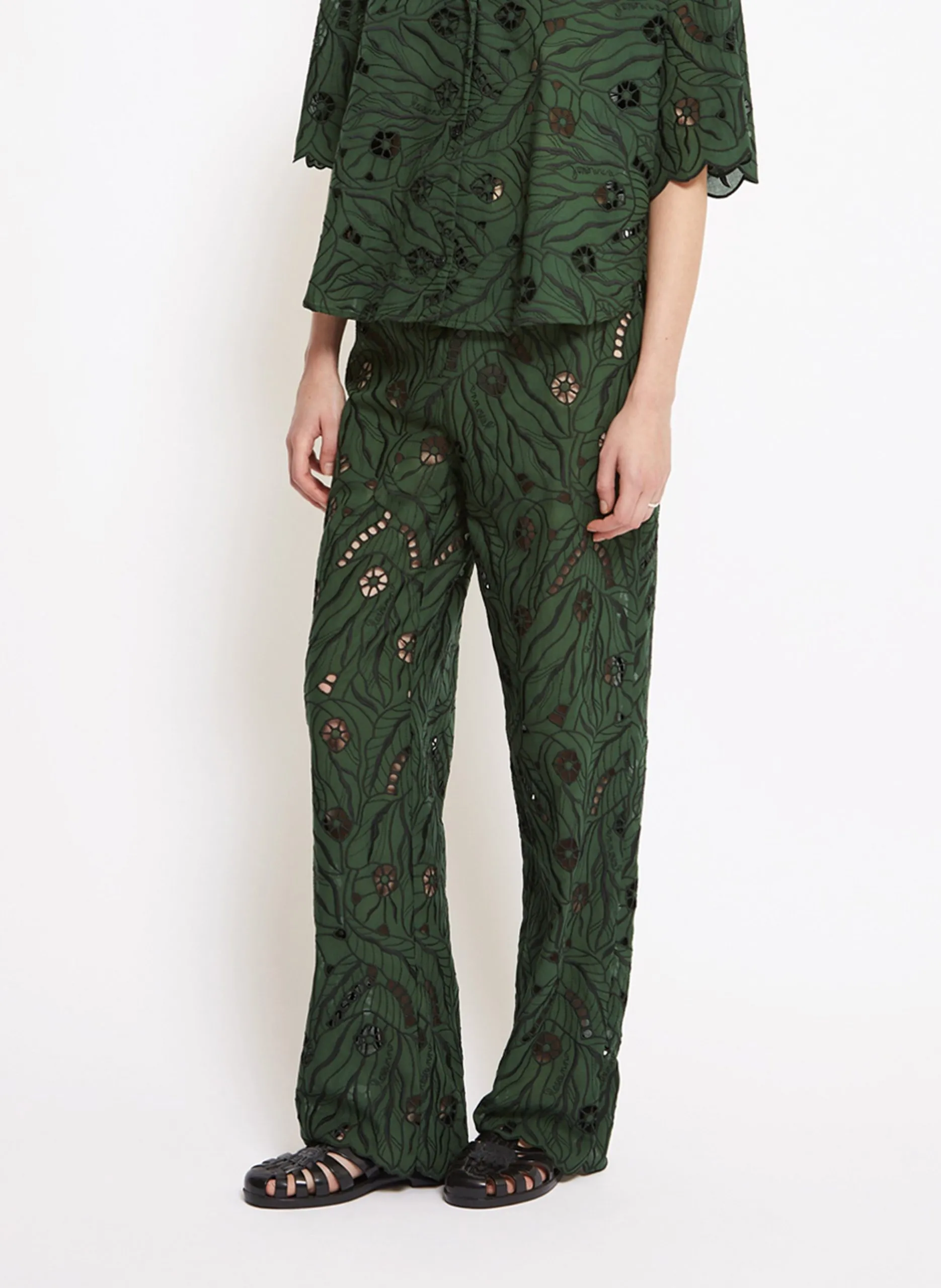 Pantalon droit brodé Vert KING