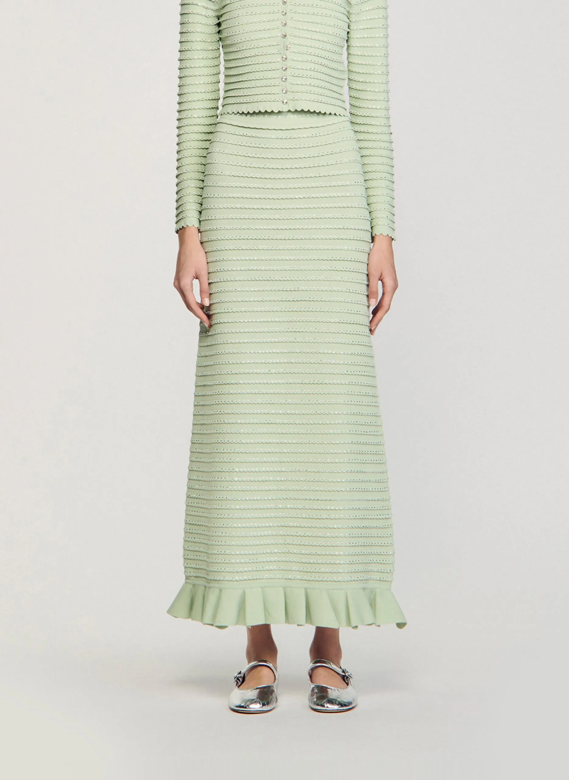 Jupe longue en maille Vert