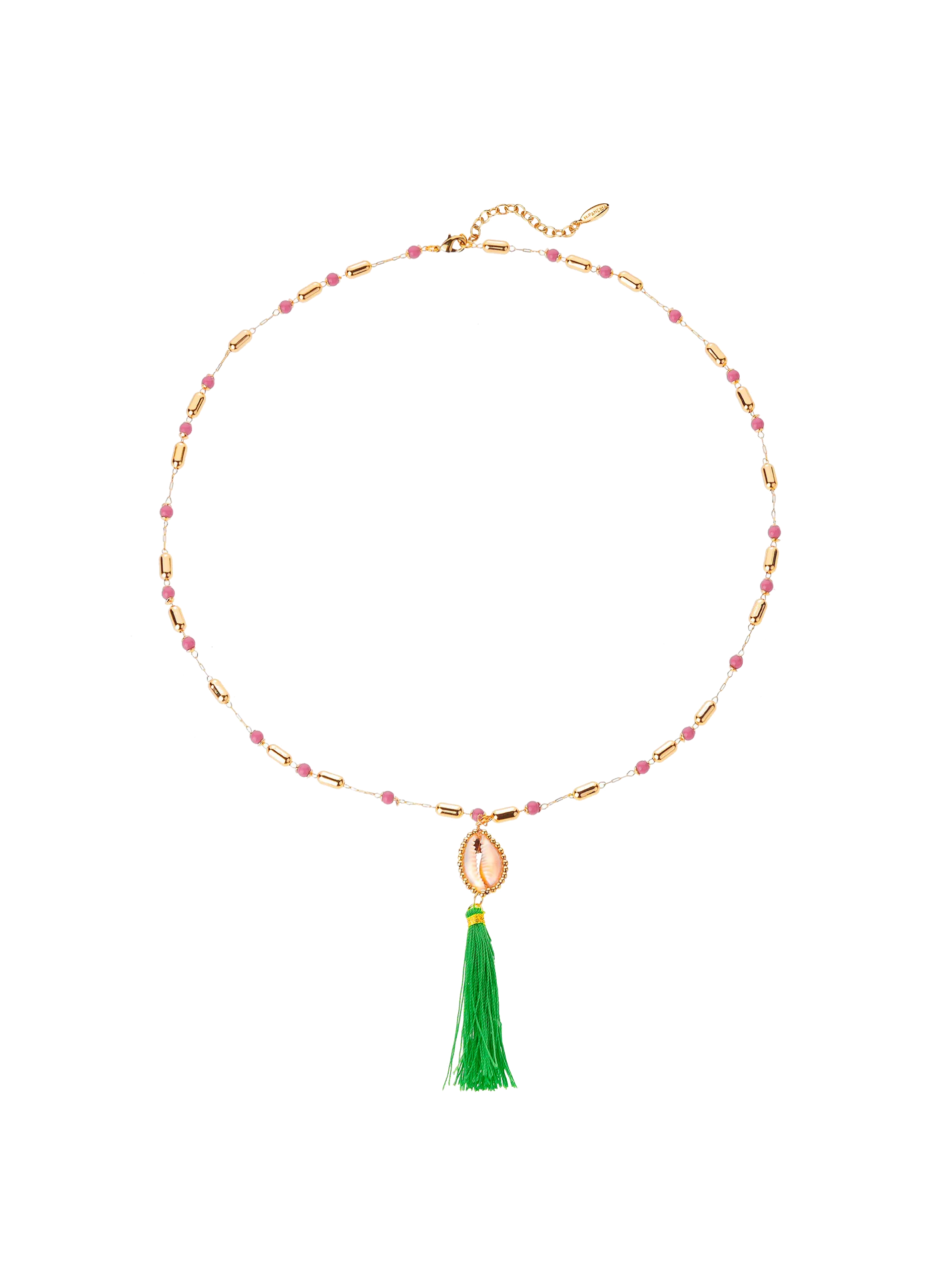 Collier avec perles et pendentif avec pompon Rose TAMARA