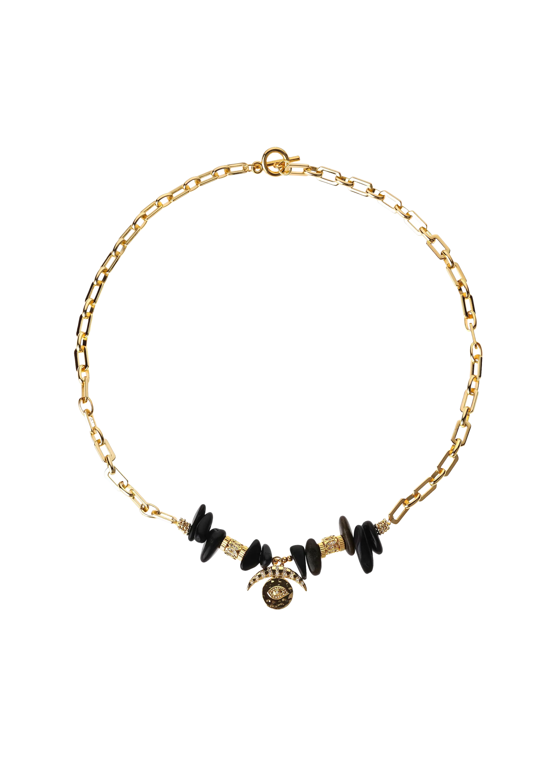 Collier chaîne avec pampilles et cabochon central Noir MARAVILLAS